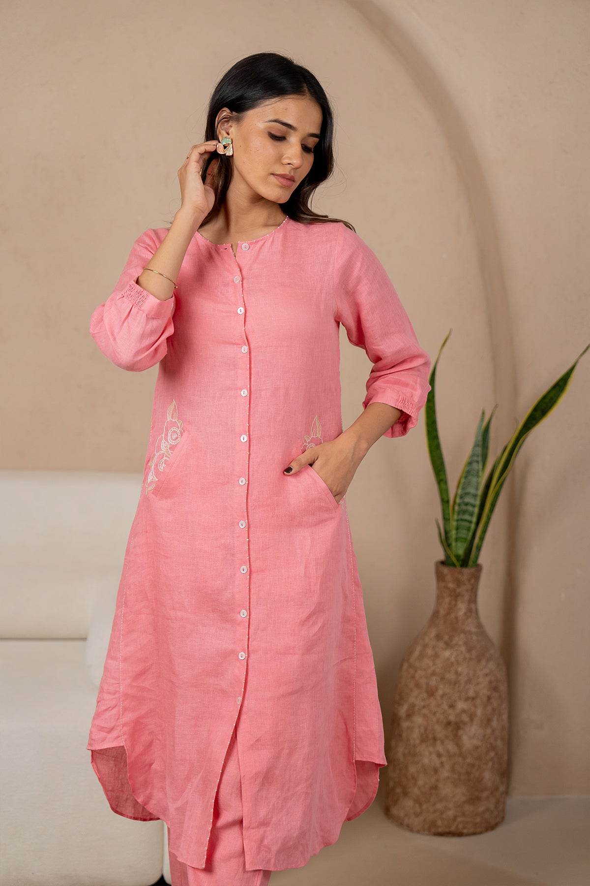 Olivia-Linen-Kurta-and-Pants-Set-With-Pockets-Flamingo-Pink-