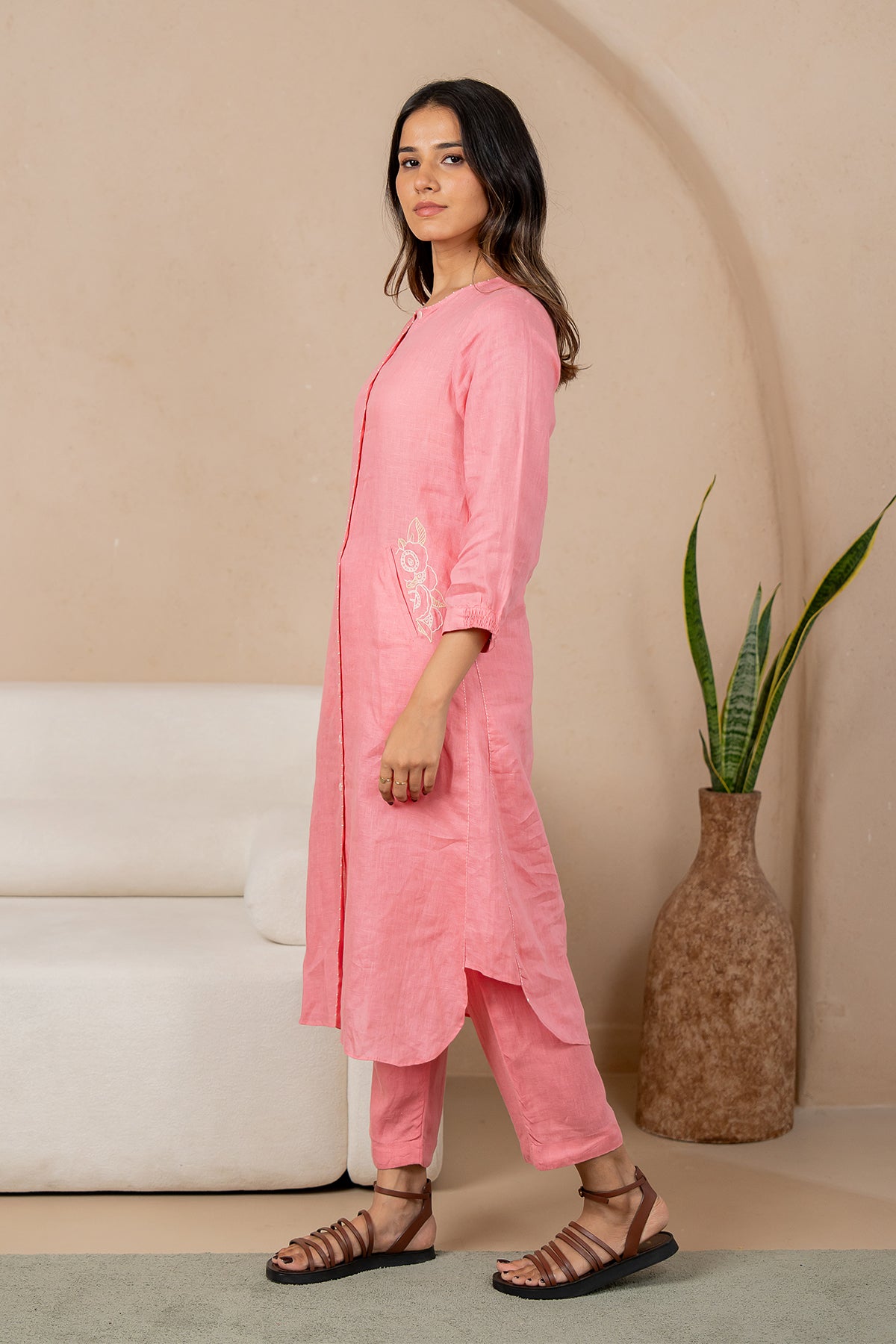 Olivia-Linen-Kurta-and-Pants-Set-With-Pockets-Flamingo-Pink-