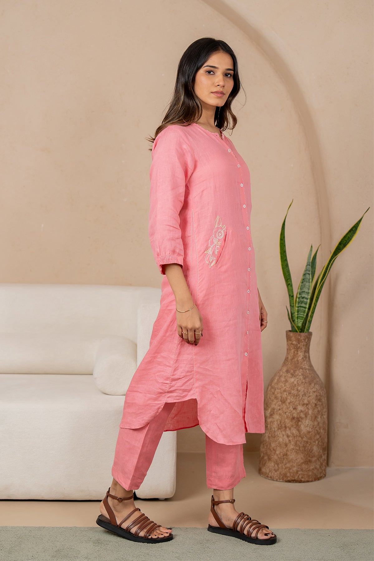 Olivia-Linen-Kurta-and-Pants-Set-With-Pockets-Flamingo-Pink-