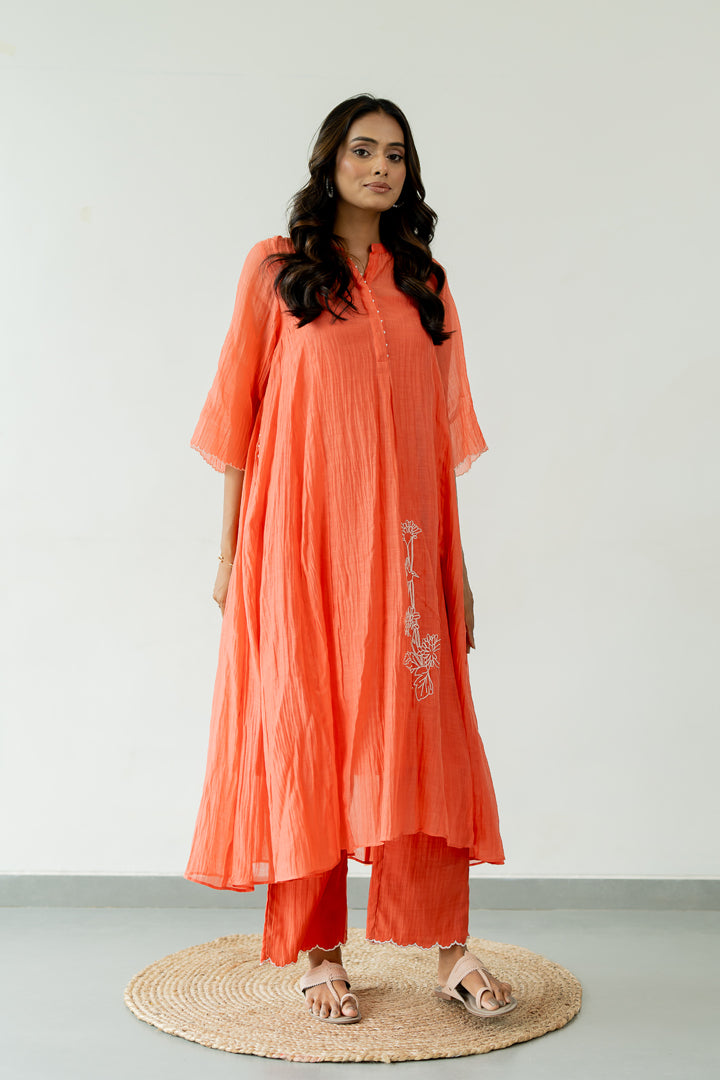 Orchid-Chanderi-Silk-Kali-Kurta-and-Pant-Set-Apricot-