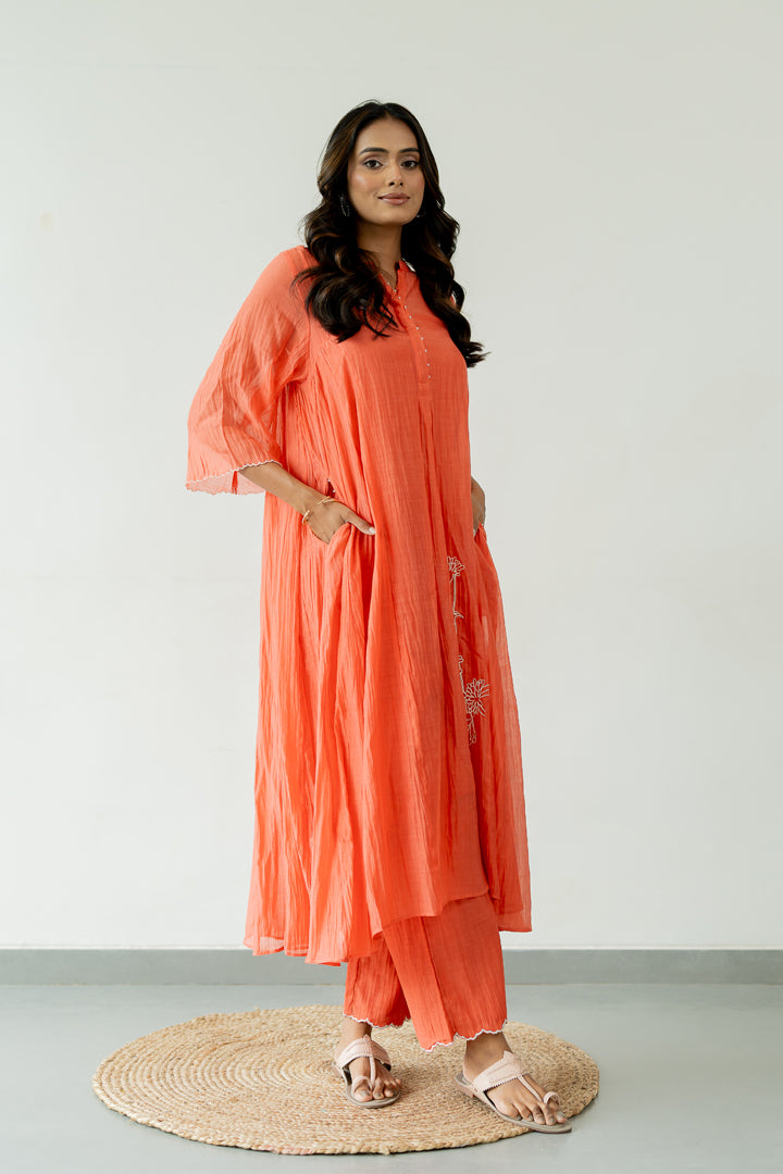 Orchid-Chanderi-Silk-Kali-Kurta-and-Pant-Set-Apricot-