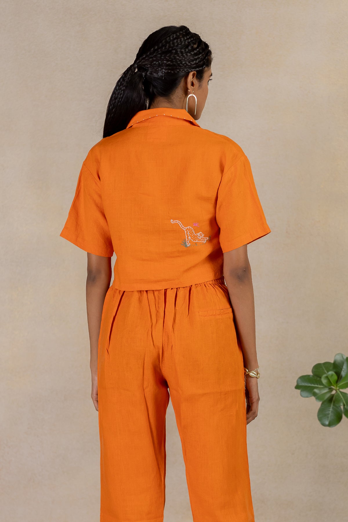 Linen Tapered Pants - Orange Soda