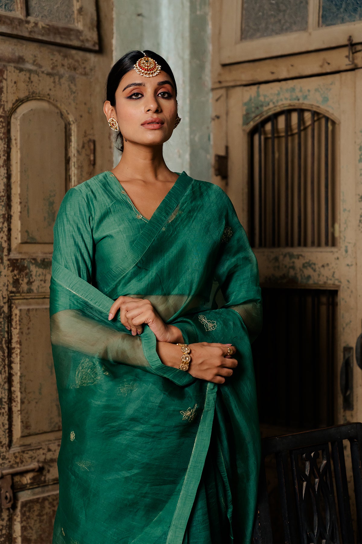 Padmini SIlk Organza Saree - Green