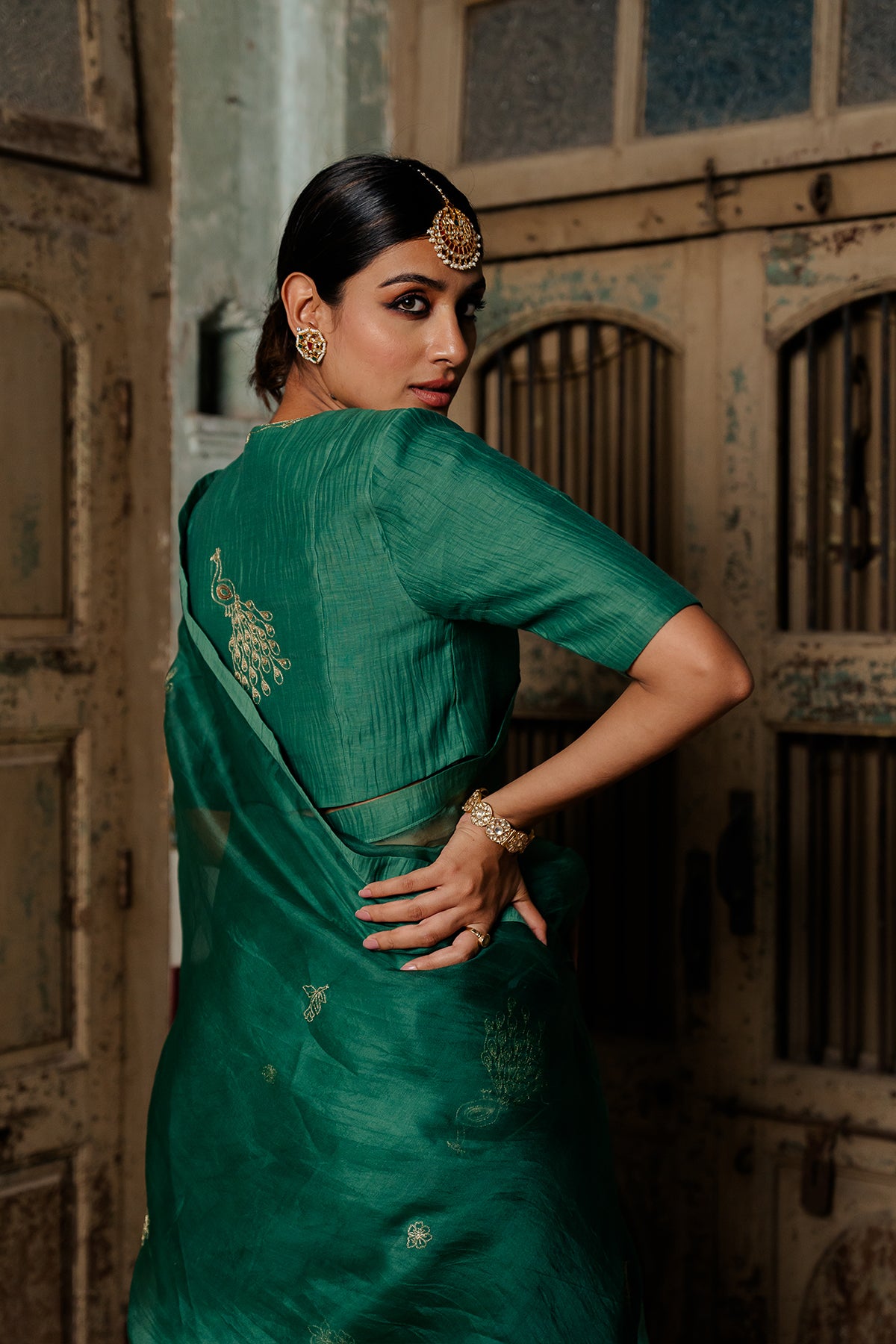 Padmini SIlk Organza Saree - Green