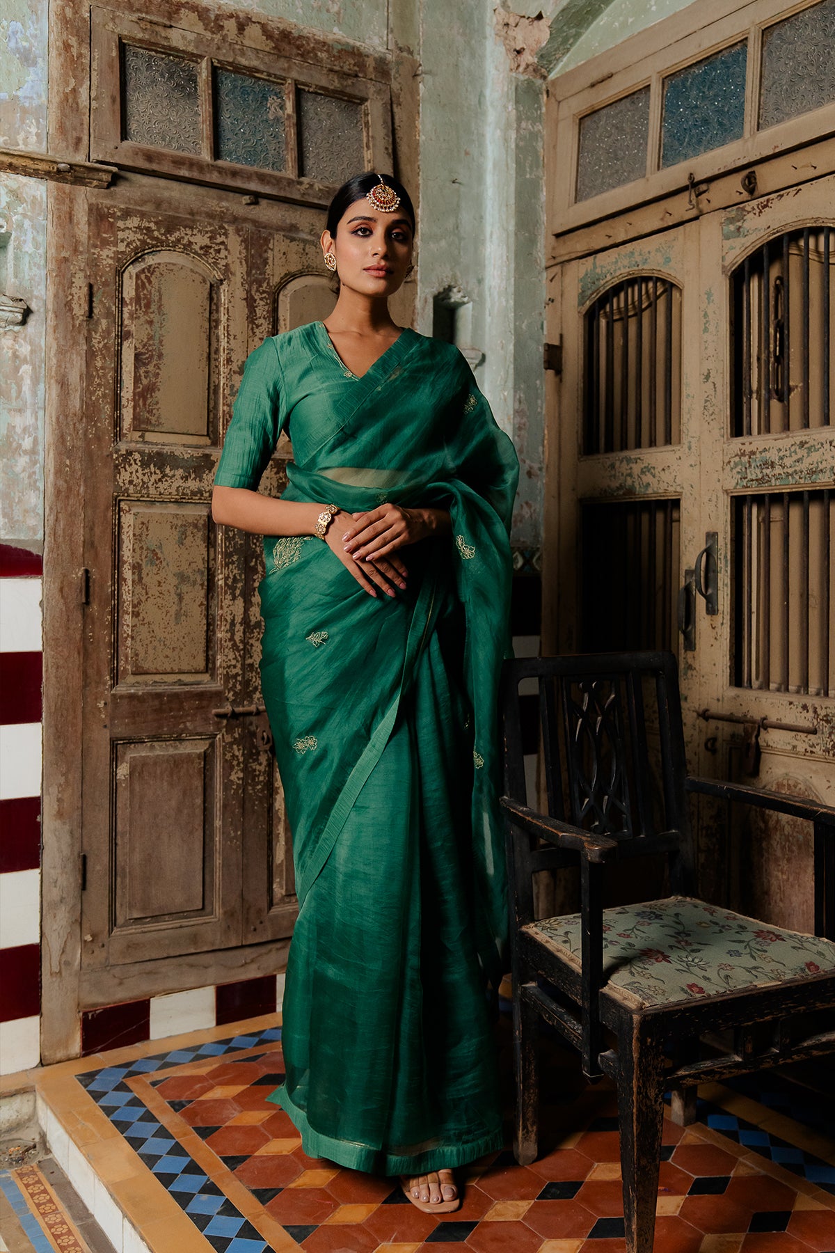 Padmini SIlk Organza Saree - Green