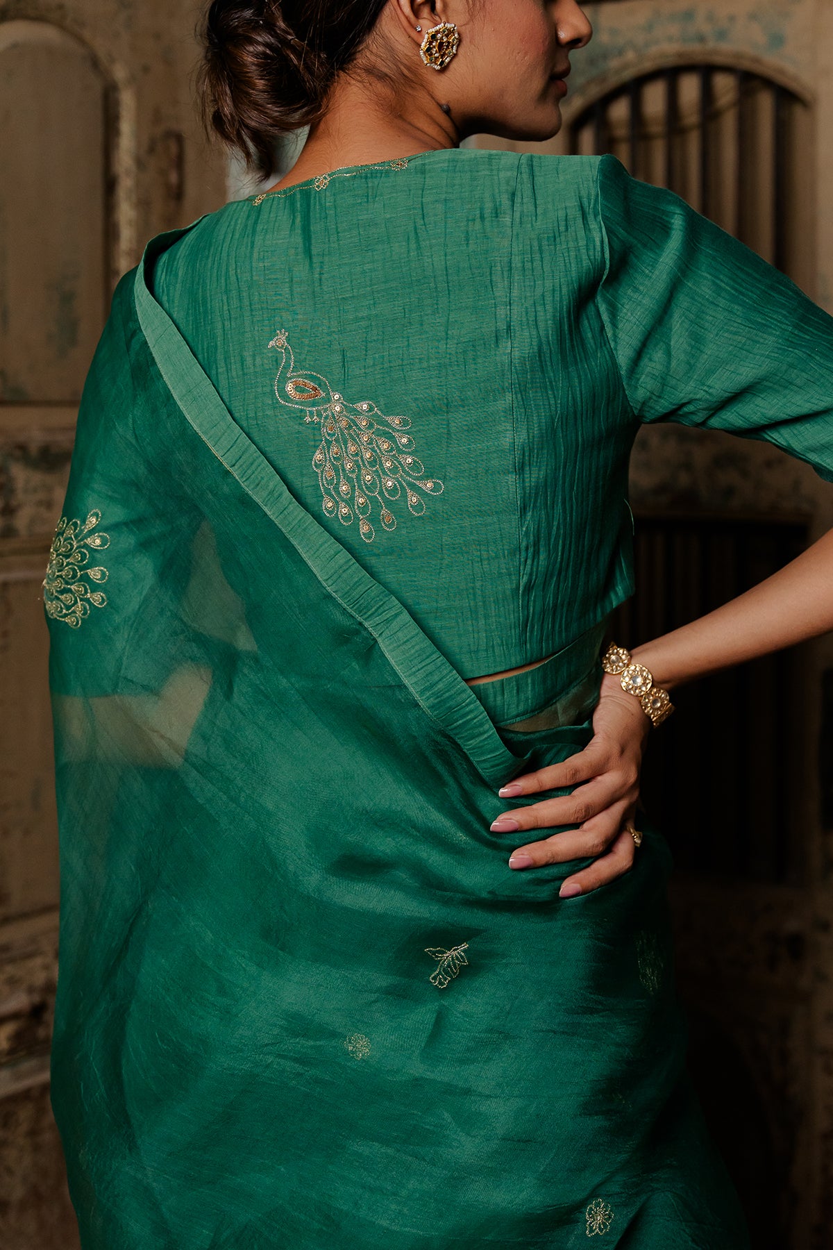 Padmini SIlk Organza Saree - Green