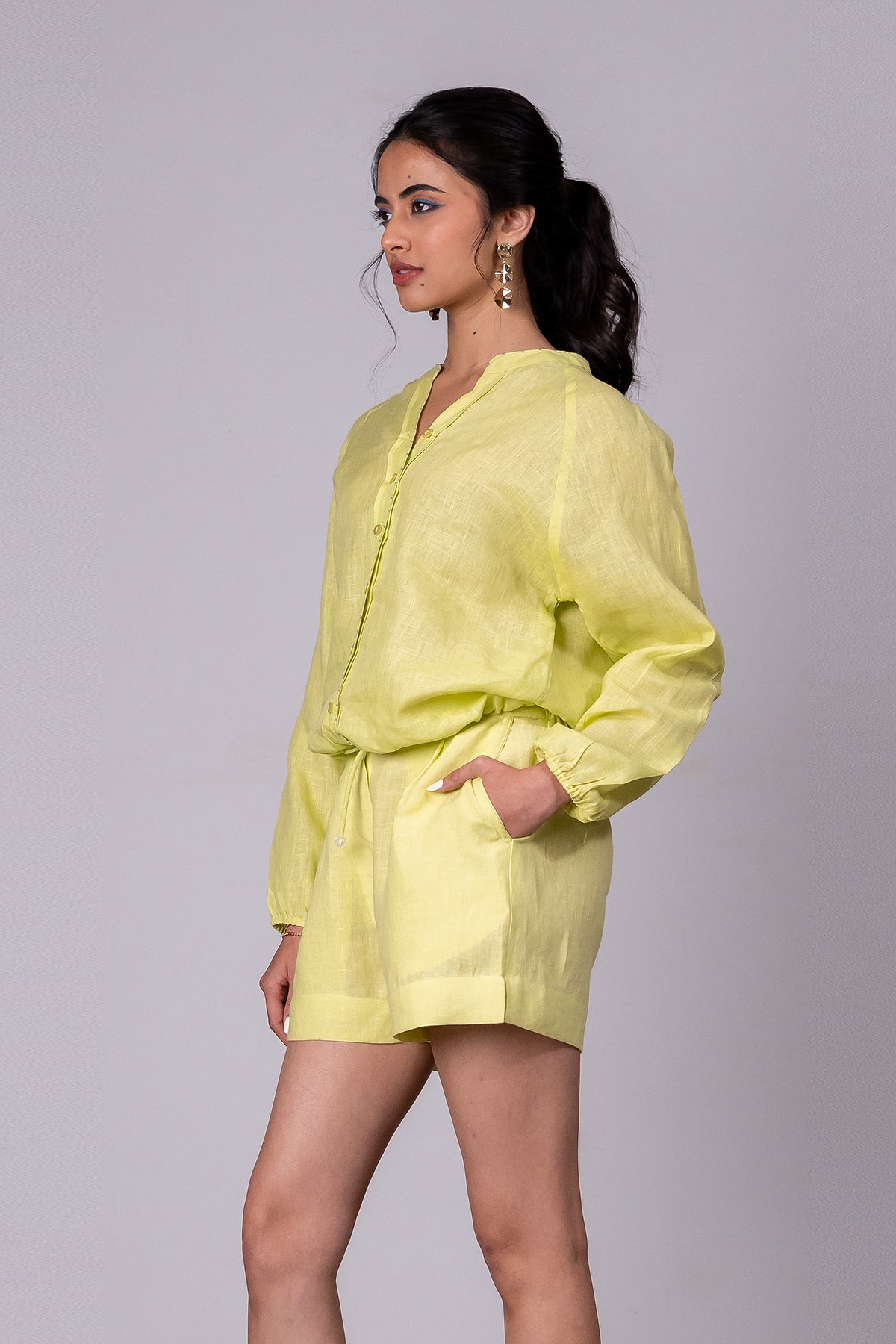 Paloma Linen Drawstring Shirt – Lime