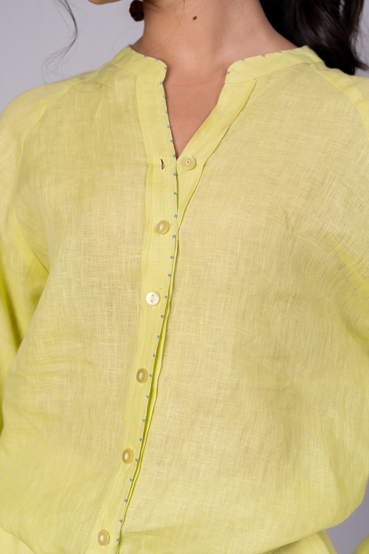 Paloma Linen Drawstring Shirt – Lime