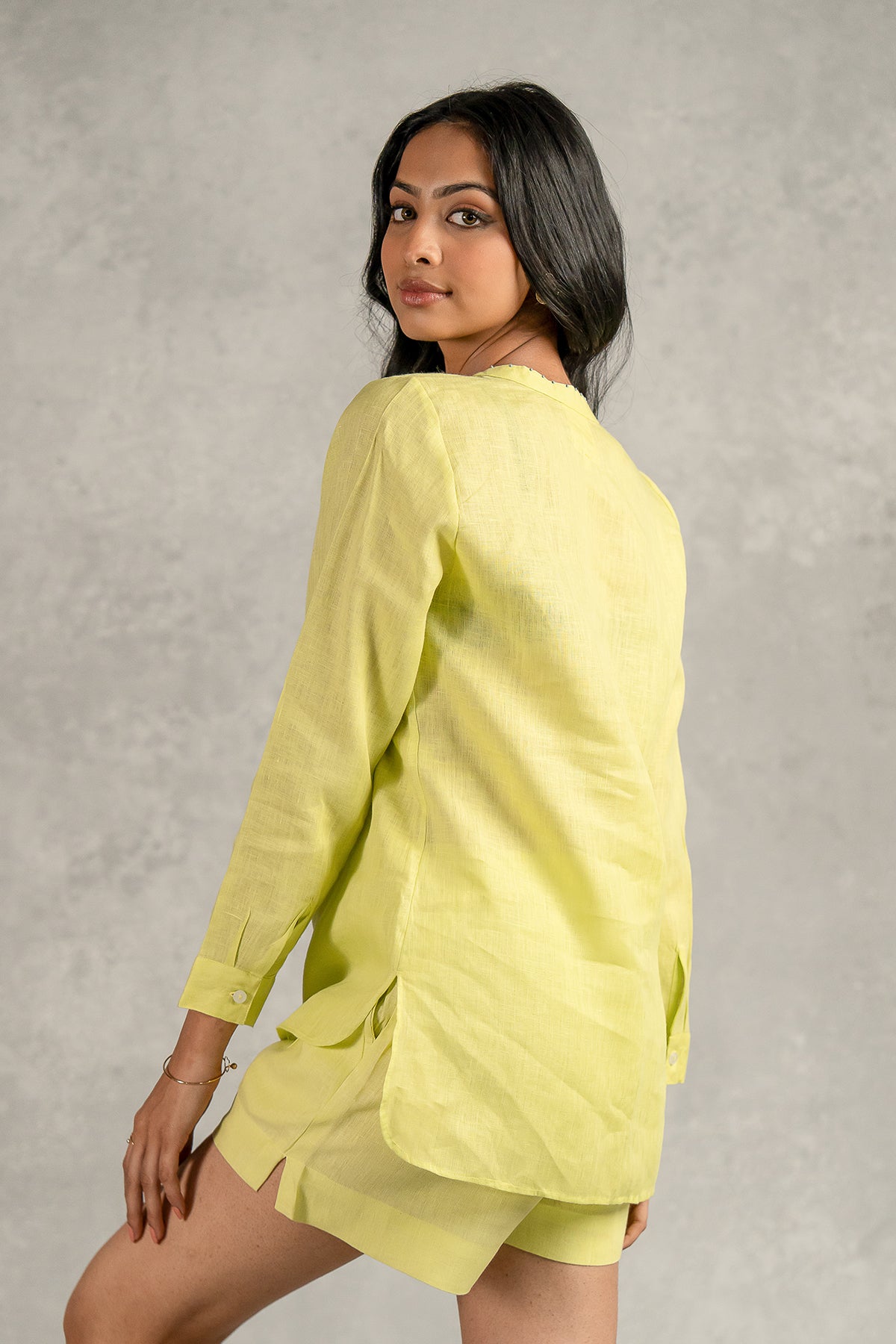 Pamela Linen Shirt with Patch Pocket - Lime