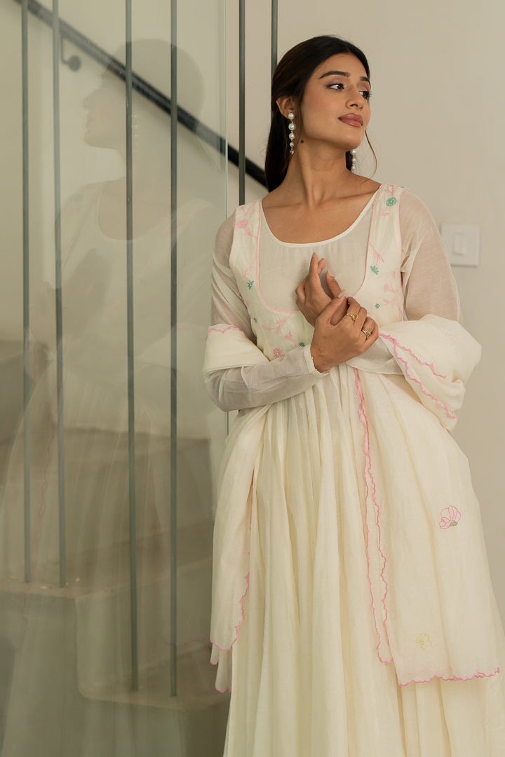 Pankhudi-Chanderi-Anarkali-Kurta-and-Pant-Set-Ivory-White-