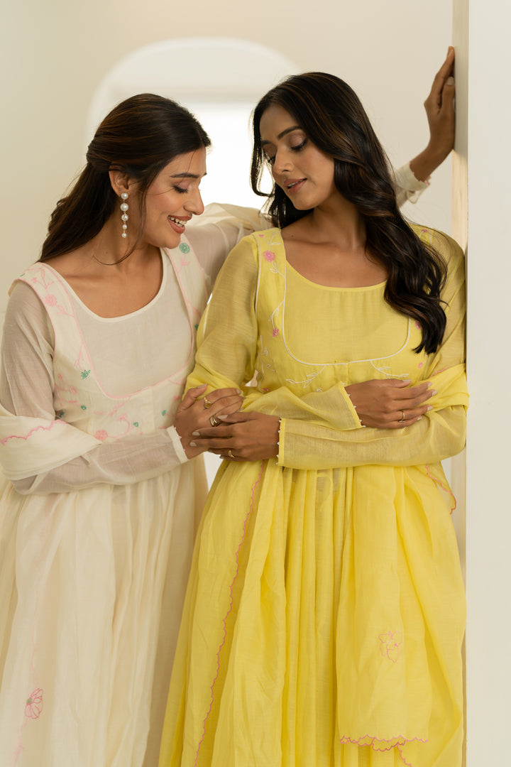 Pankhudi-Chanderi-Anarkali-Kurta-and-Pant-Set-Lemon-Yellow-