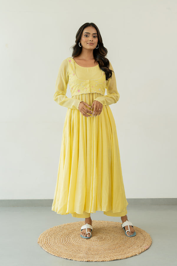 Pankhudi-Chanderi-Anarkali-Kurta-and-Pant-Set-Lemon-Yellow-