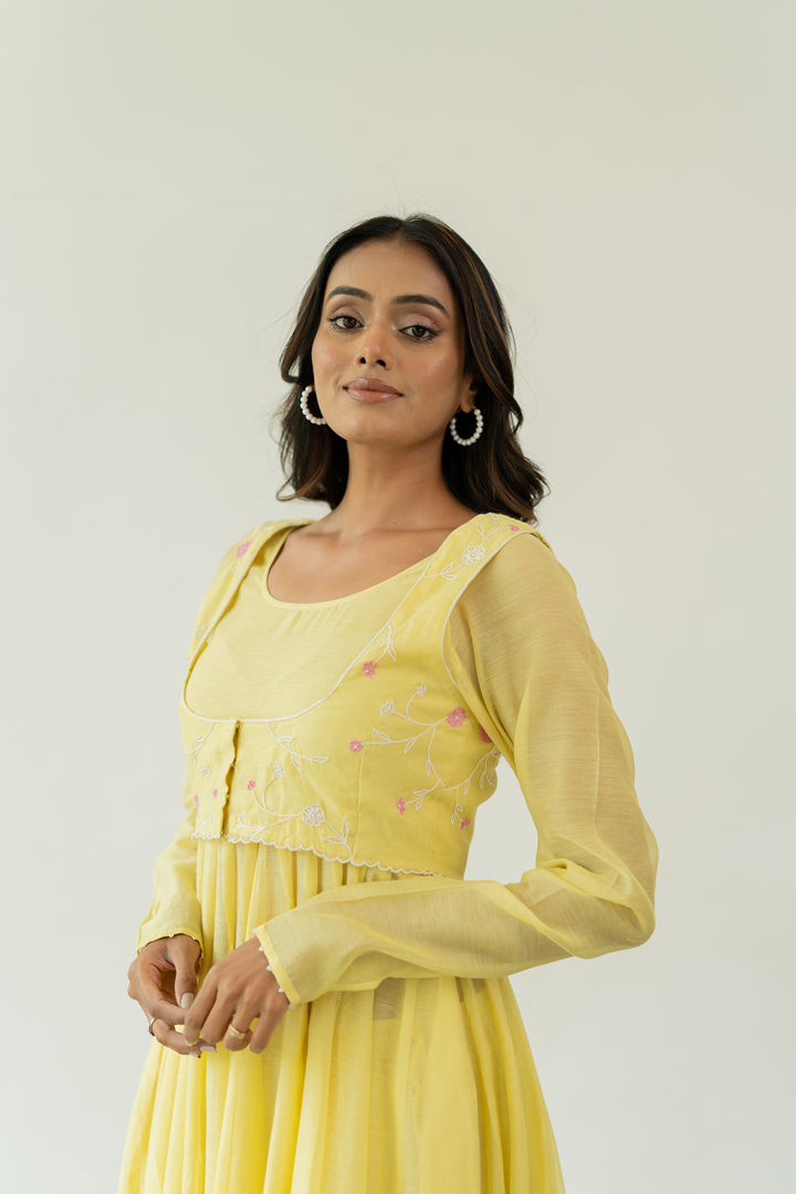 Pankhudi-Chanderi-Anarkali-Kurta-and-Pant-Set-Lemon-Yellow-