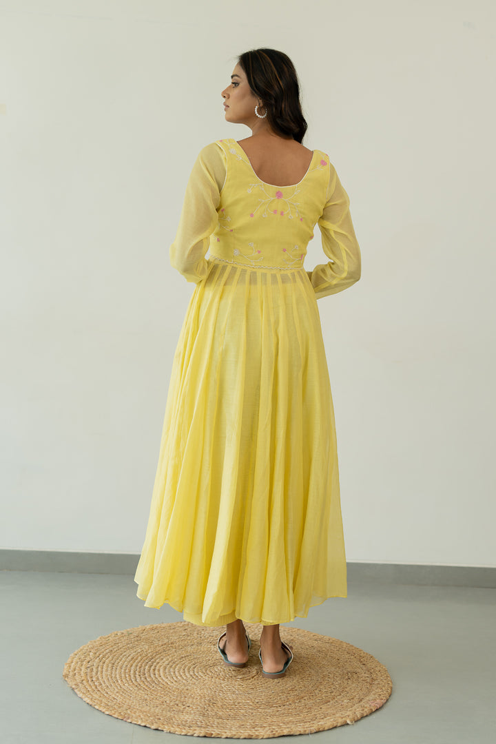 Pankhudi-Chanderi-Anarkali-Kurta-and-Pant-Set-Lemon-Yellow-