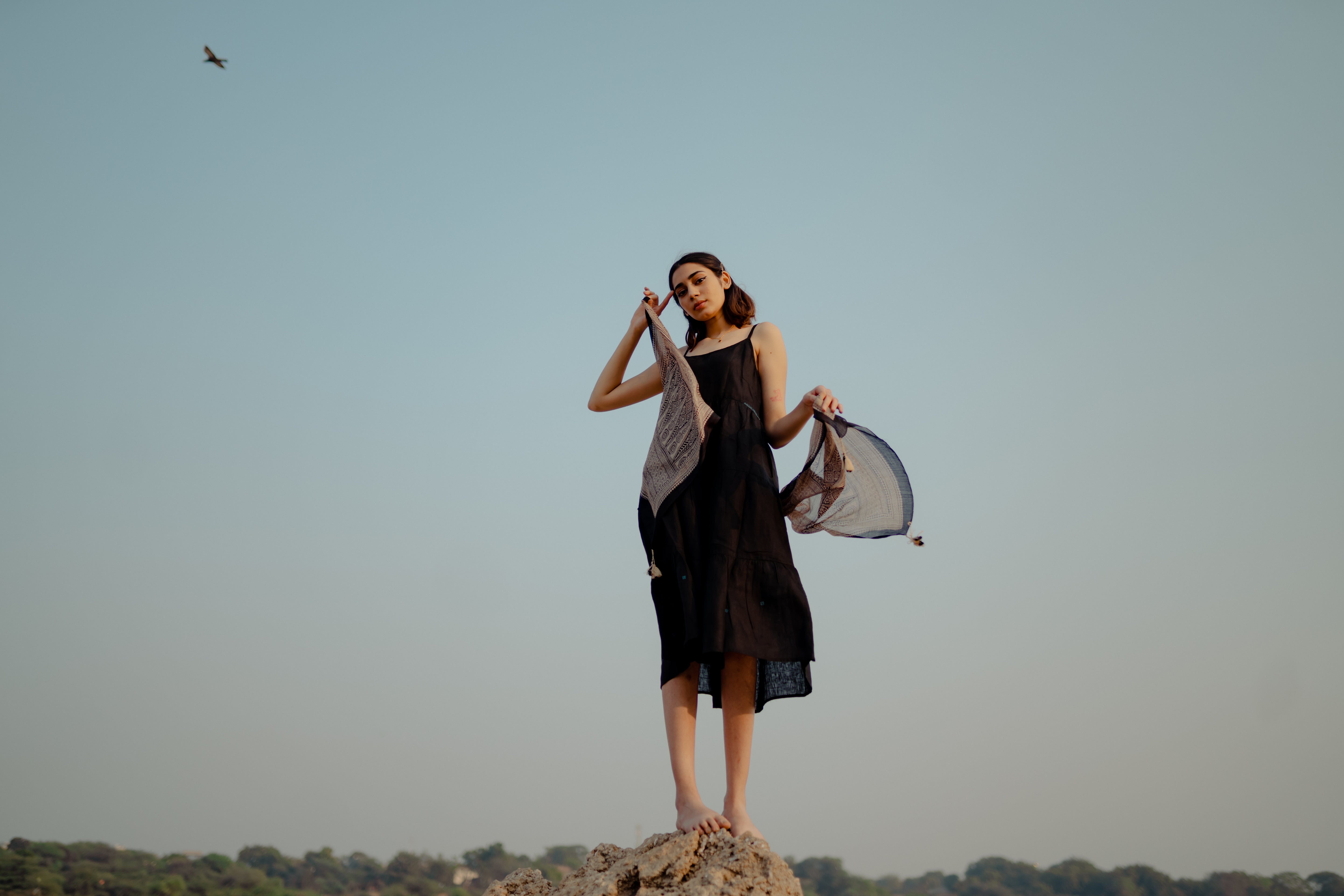 Linen Layerd dress - Black