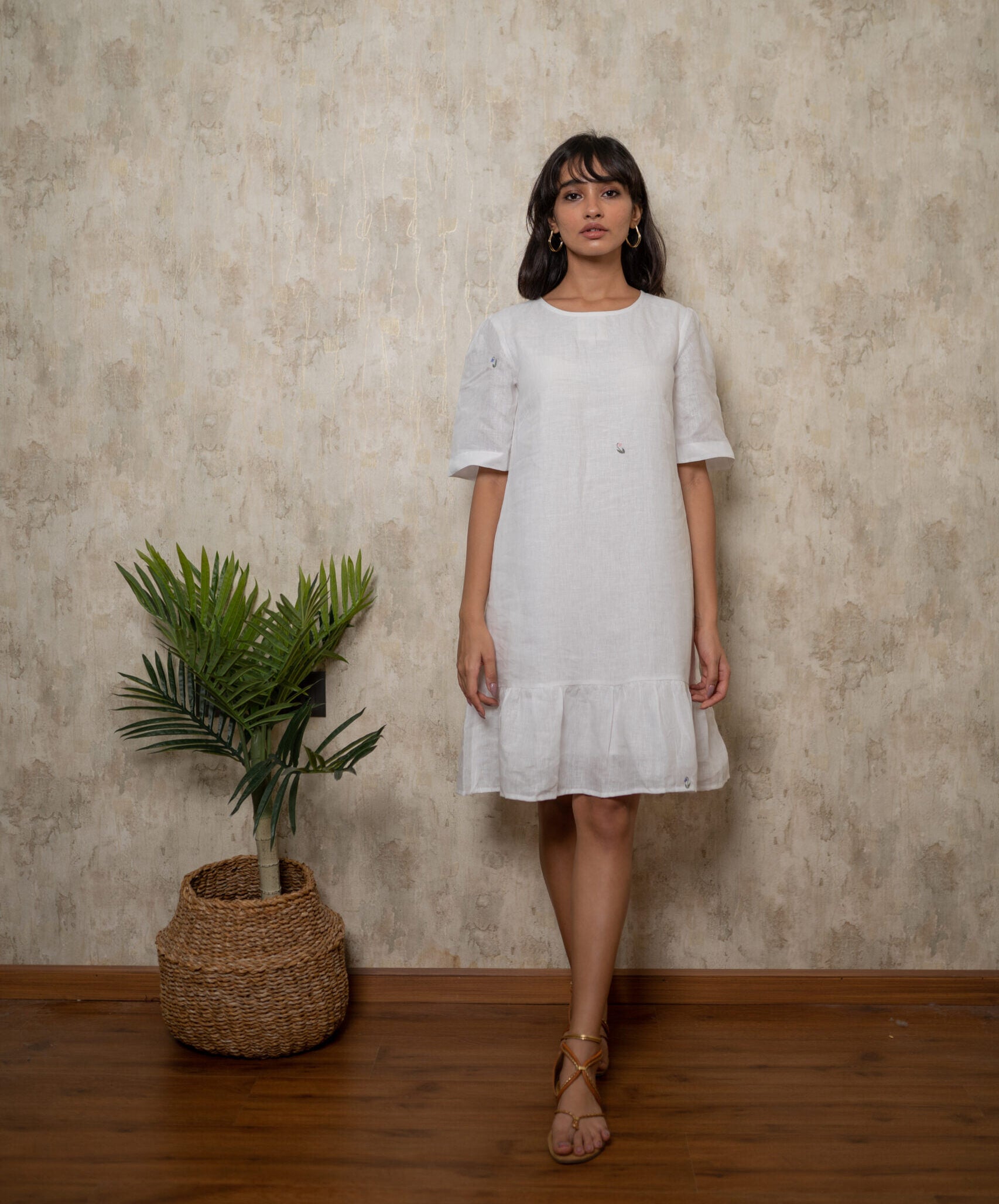 Bella Linen Short Dress - White