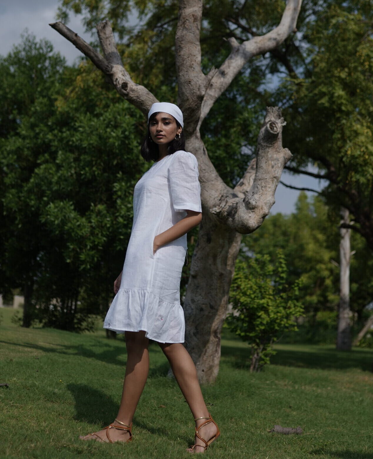 Bella Linen Short Dress - White