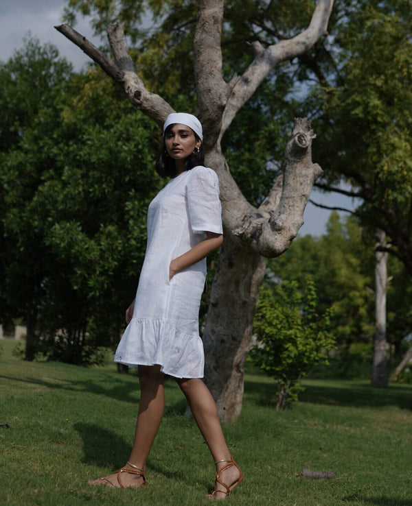 Bella Linen Short Dress - White