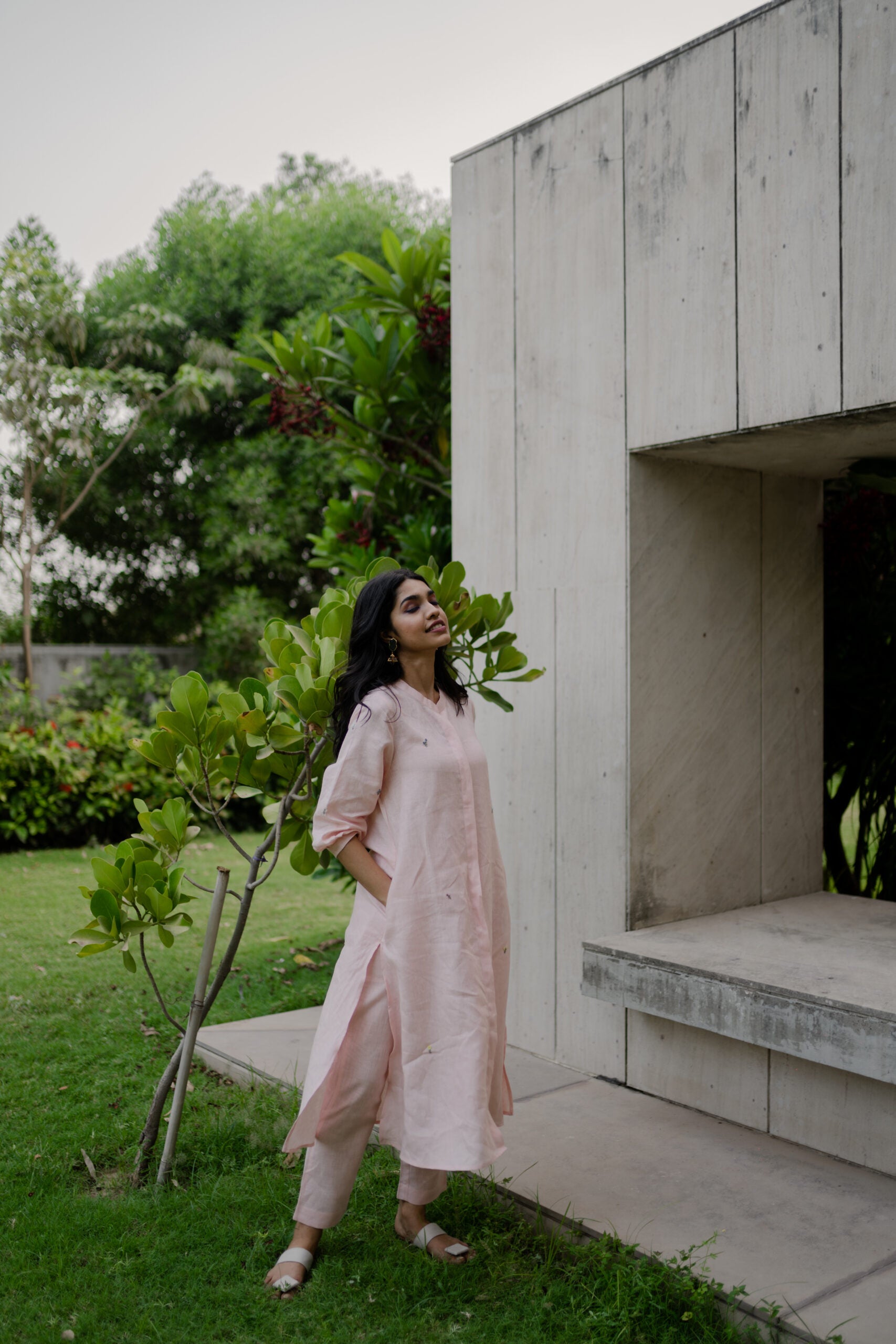 Maya Linen Narrow Pants - Light Pink