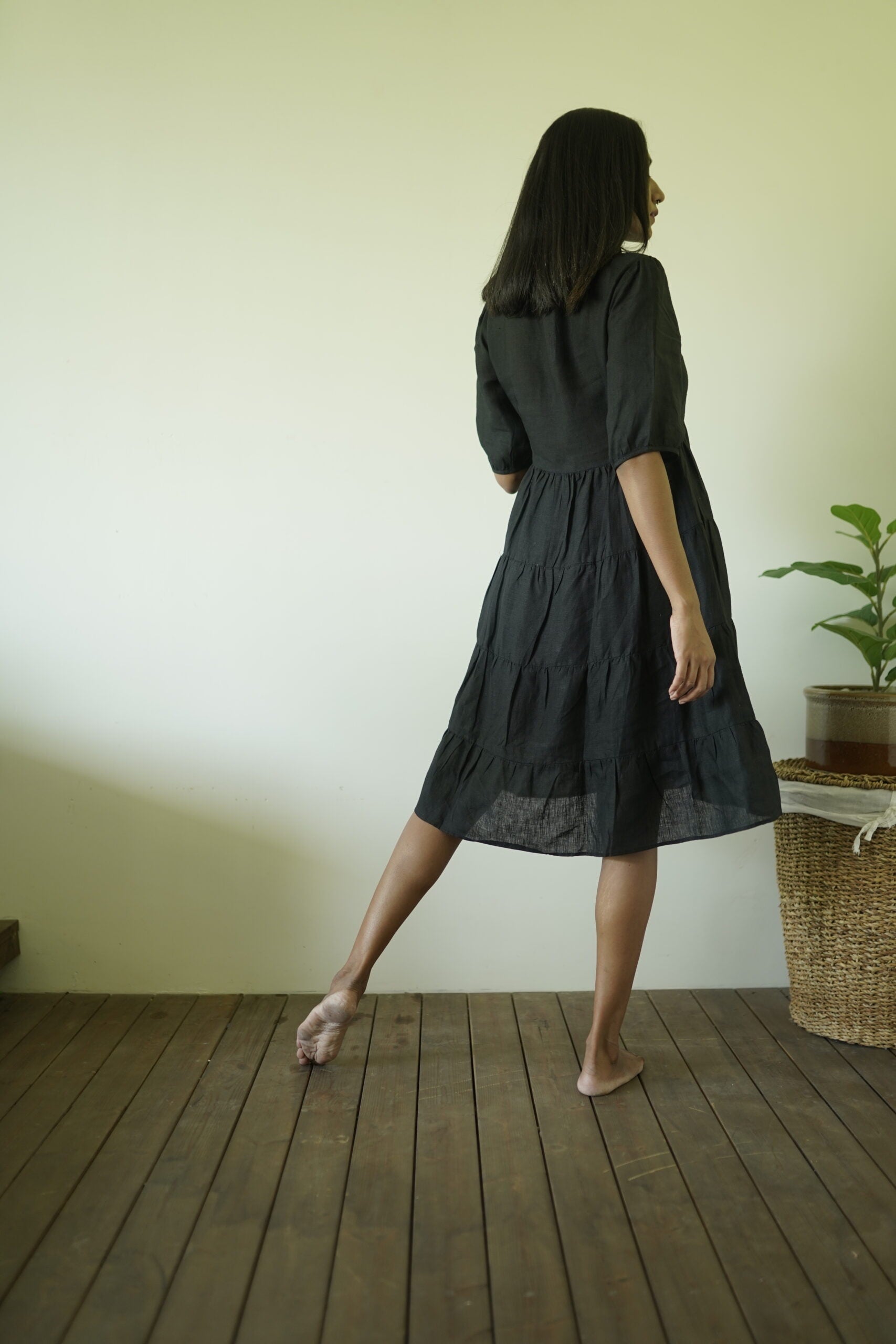 Linen Frill Collar Dress - Rust