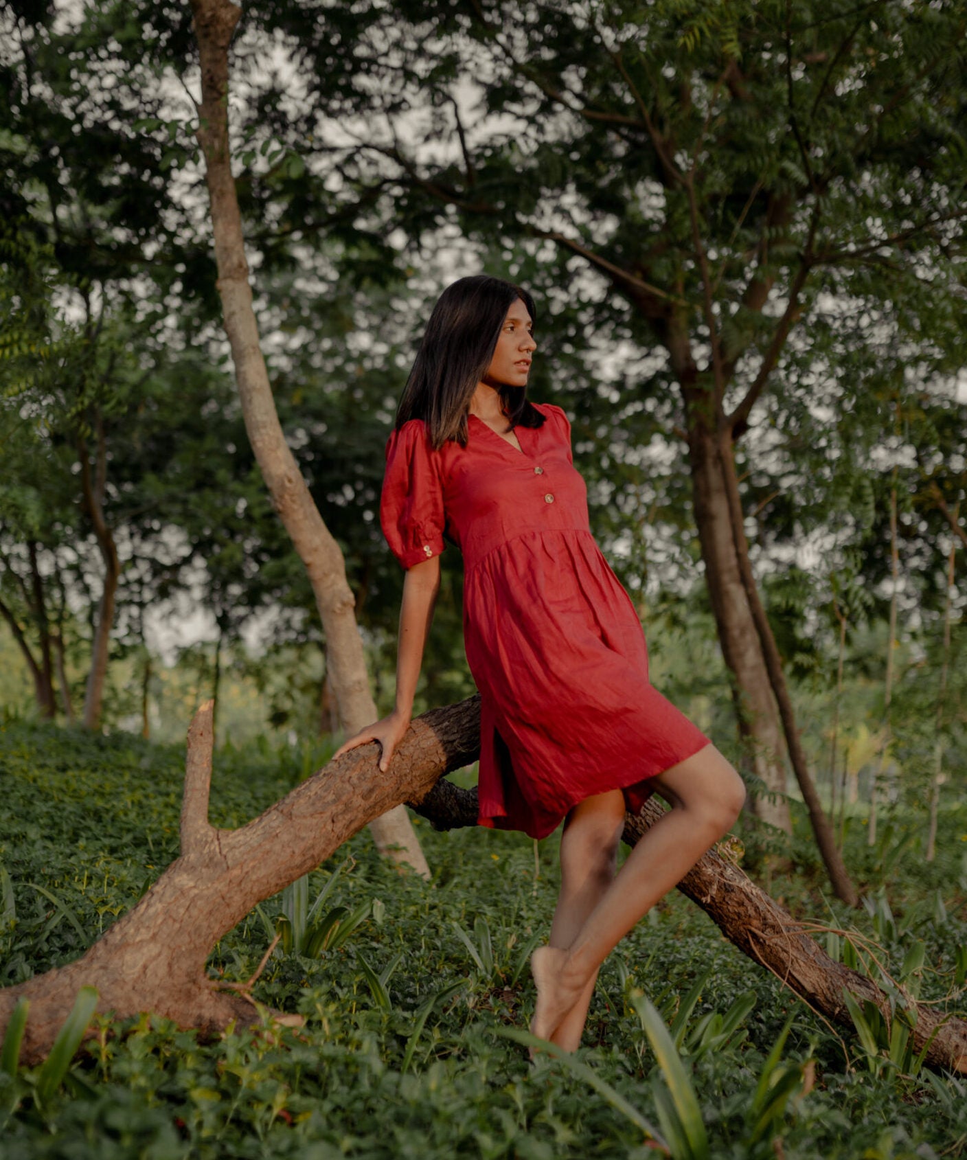 Linen Short Red Dress