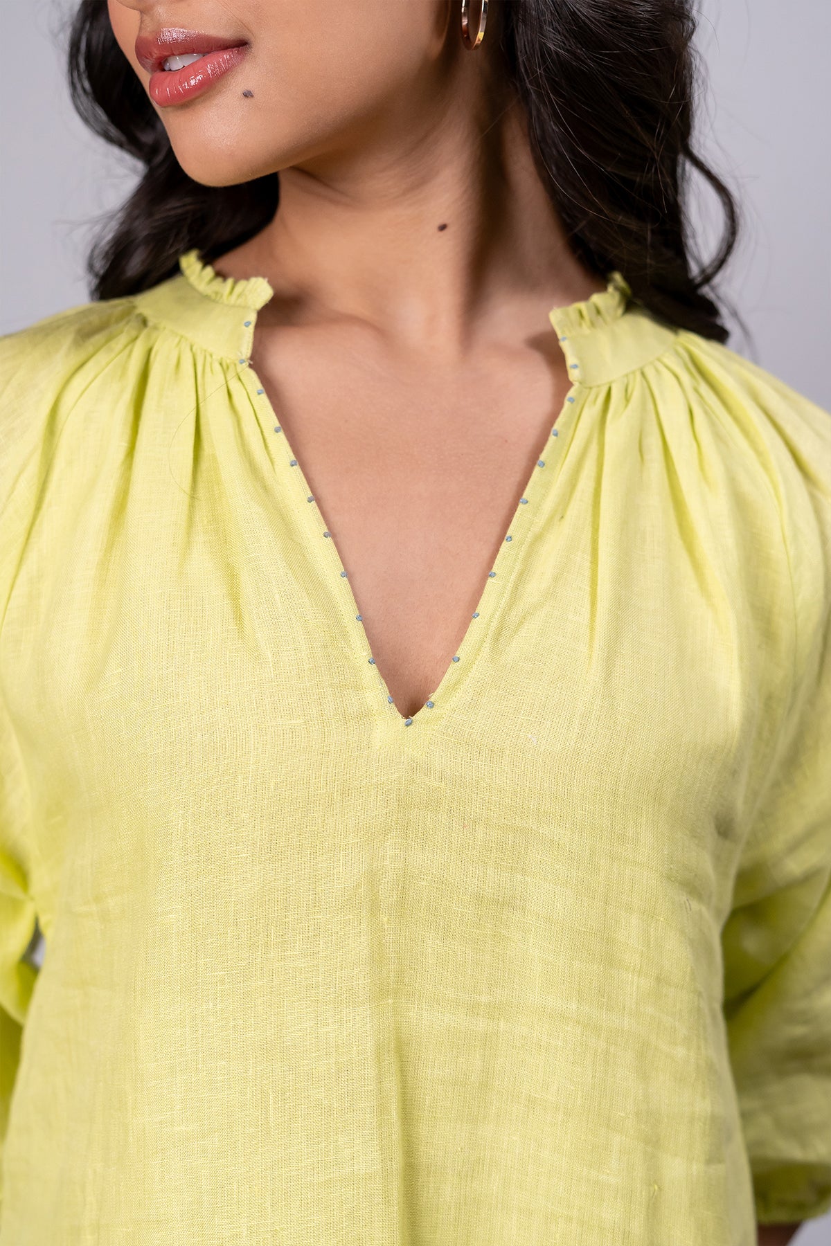 Rosa Linen Raglan Dress with Pockets - Lime