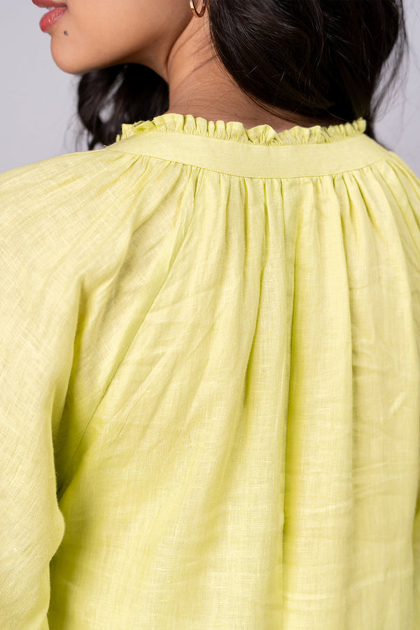 Rosa Linen Raglan Dress with Pockets - Lime