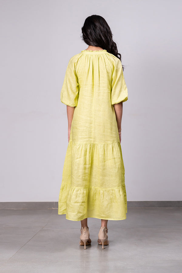 Rosa Linen Raglan Dress with Pockets - Lime