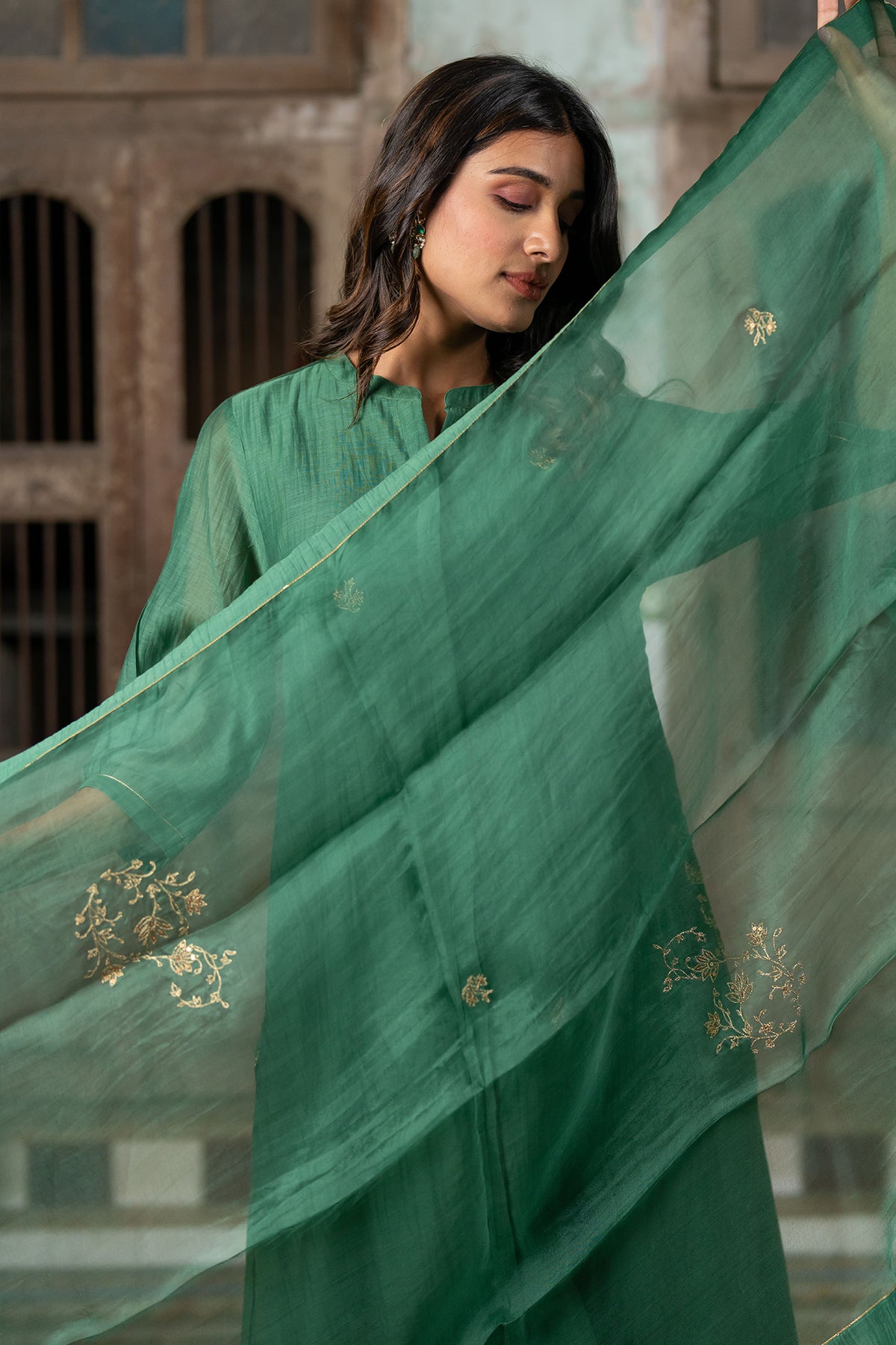 Roshan Silk Organza Dupatta - Green