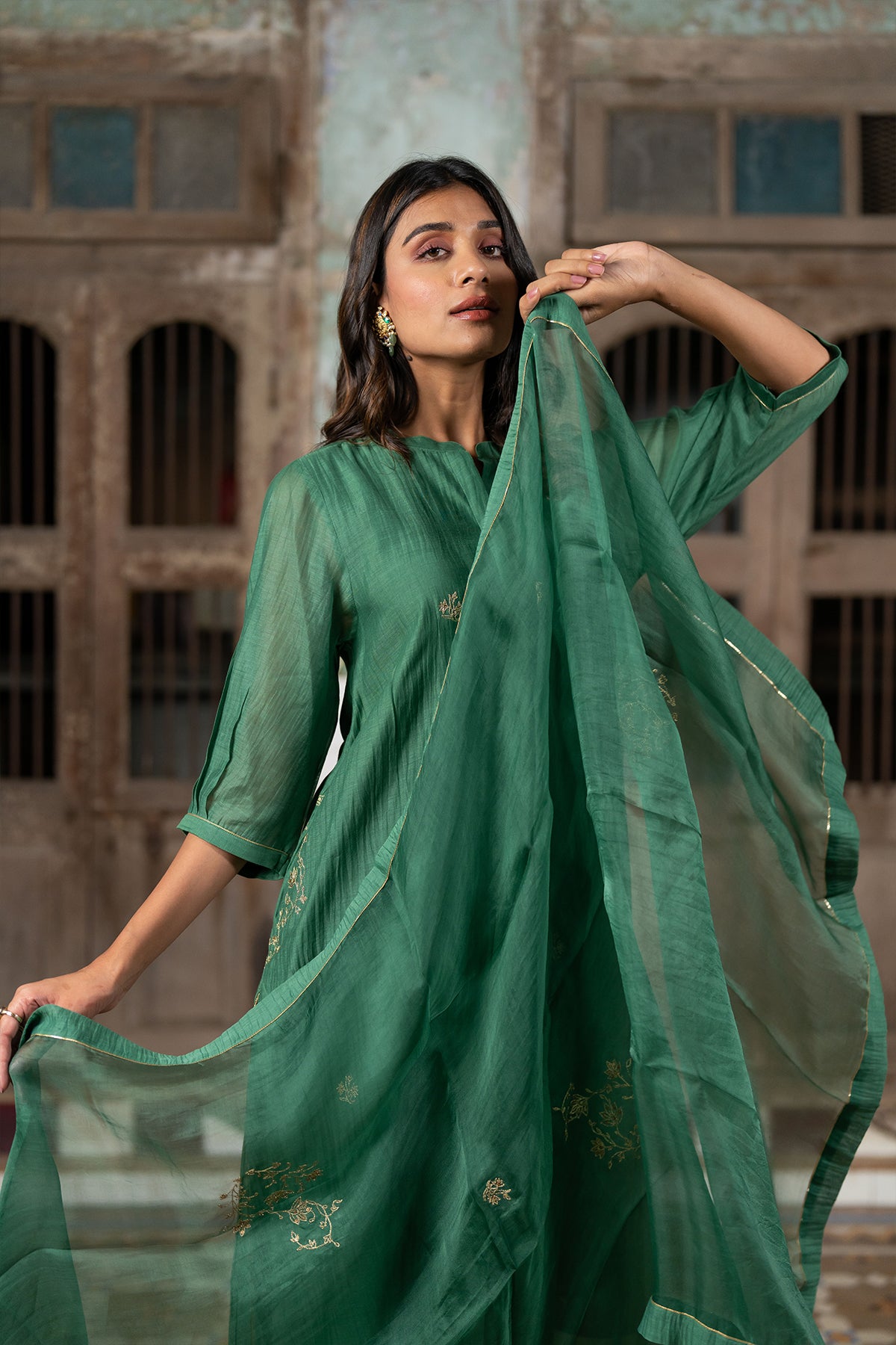 Roshan Silk Organza Dupatta - Green