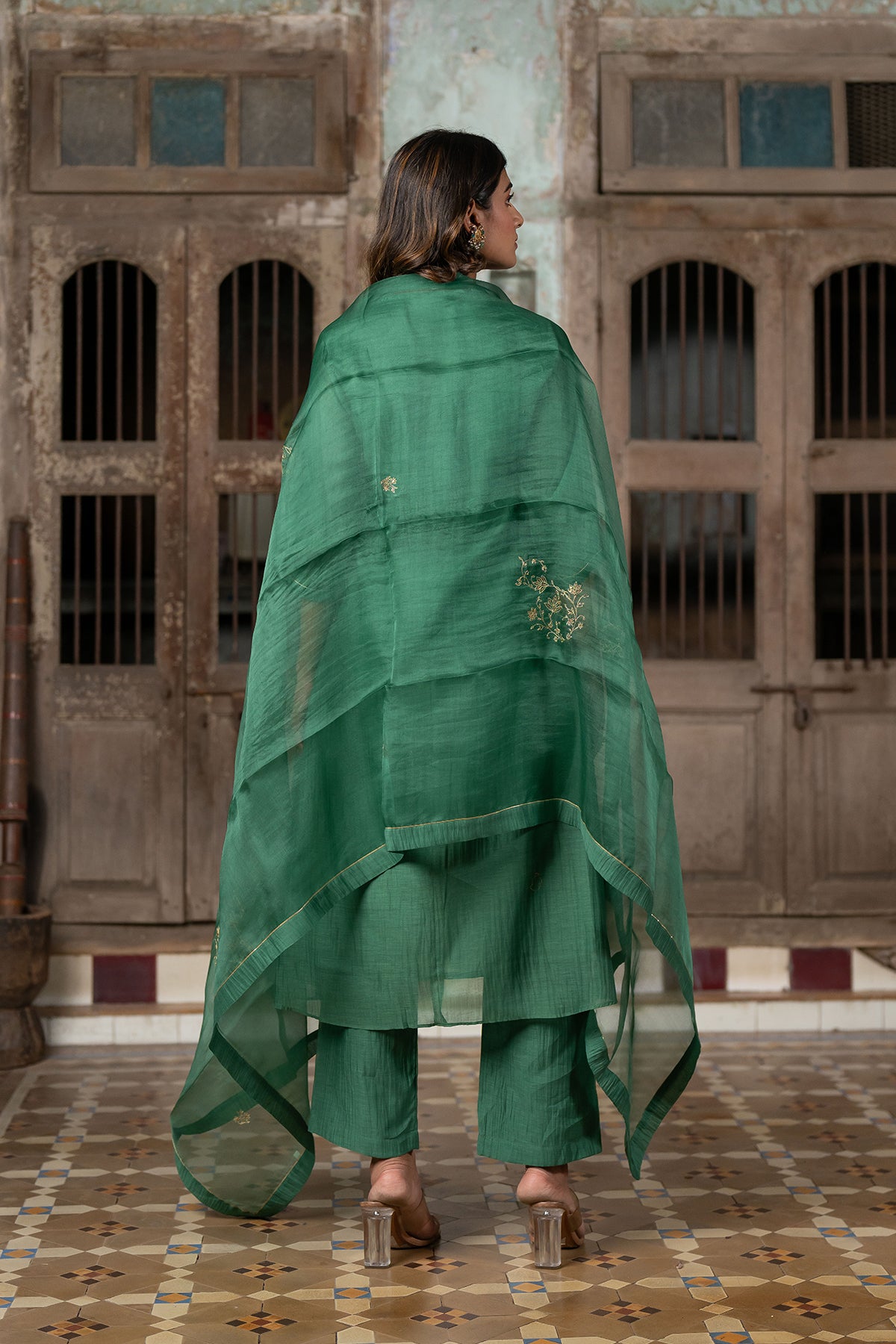 Roshan Silk Organza Dupatta - Green