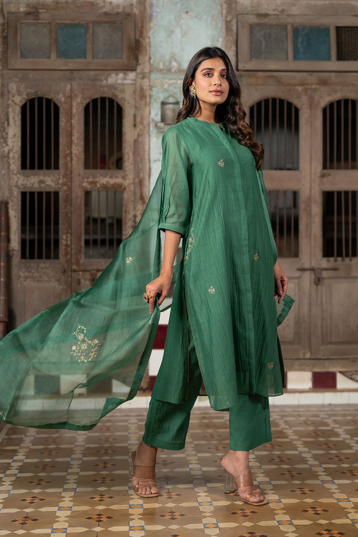 Roshan Silk Organza Dupatta - Green
