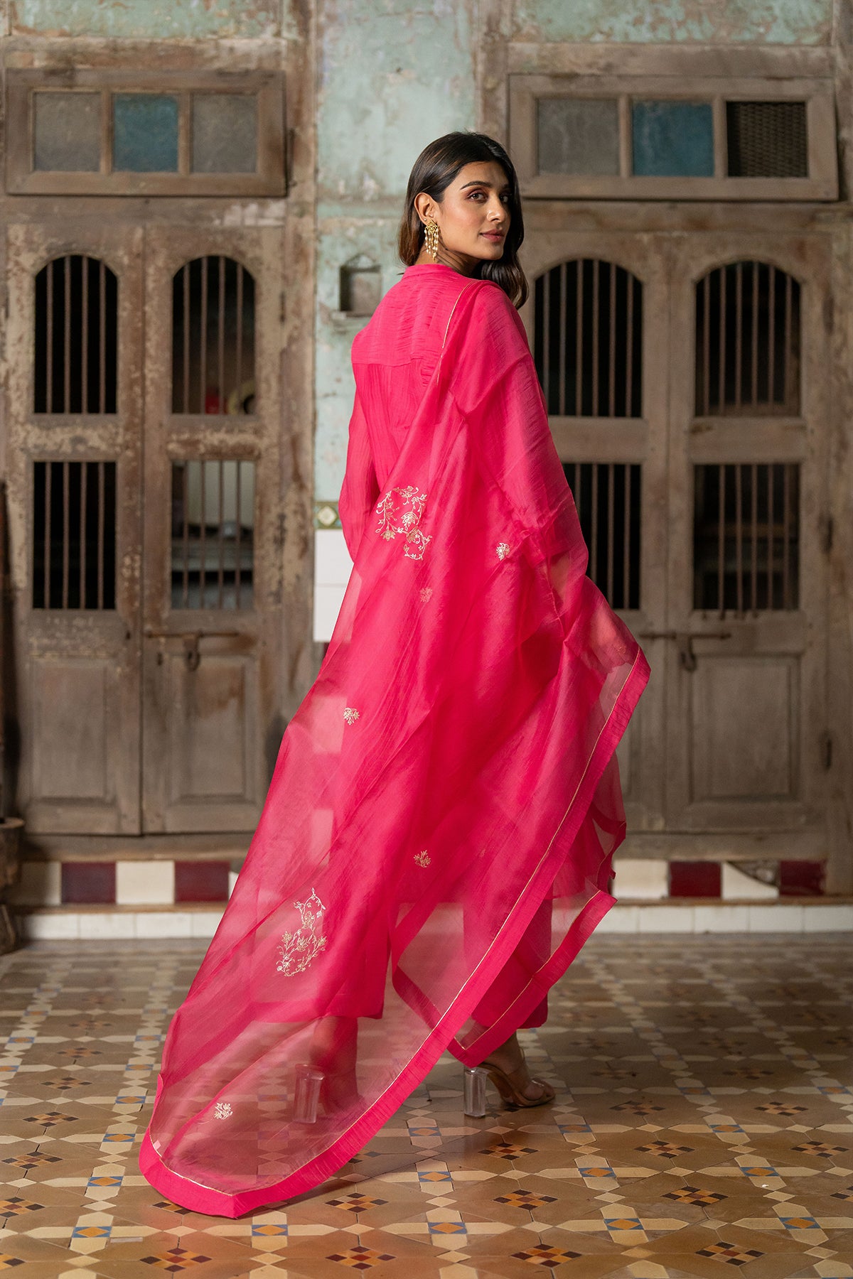 Roshan Silk Organza Dupatta - Pink