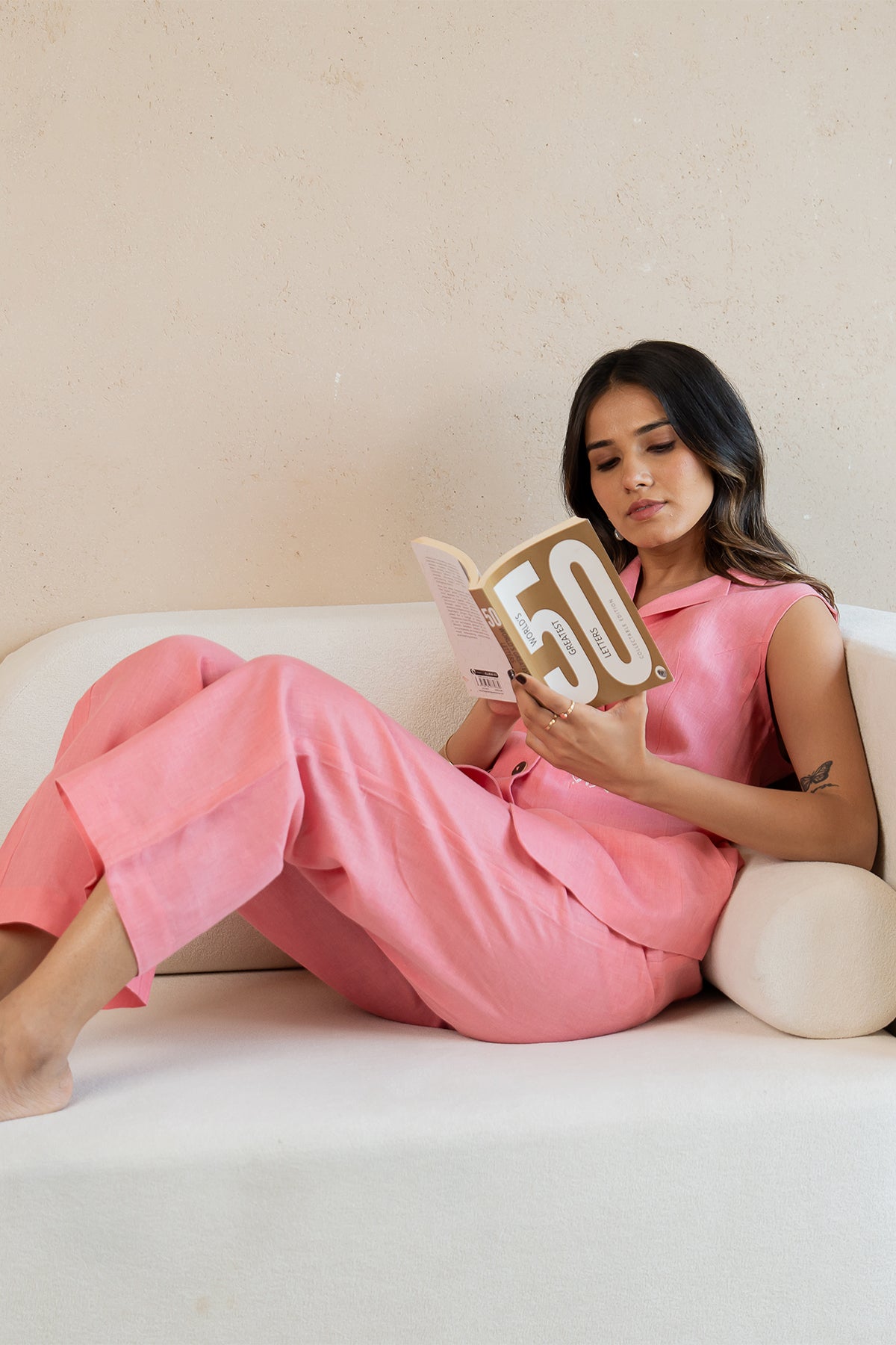 Ruth-Linen-Sleeveless-Blazer-with-welt-pockets-Flamingo-Pink-