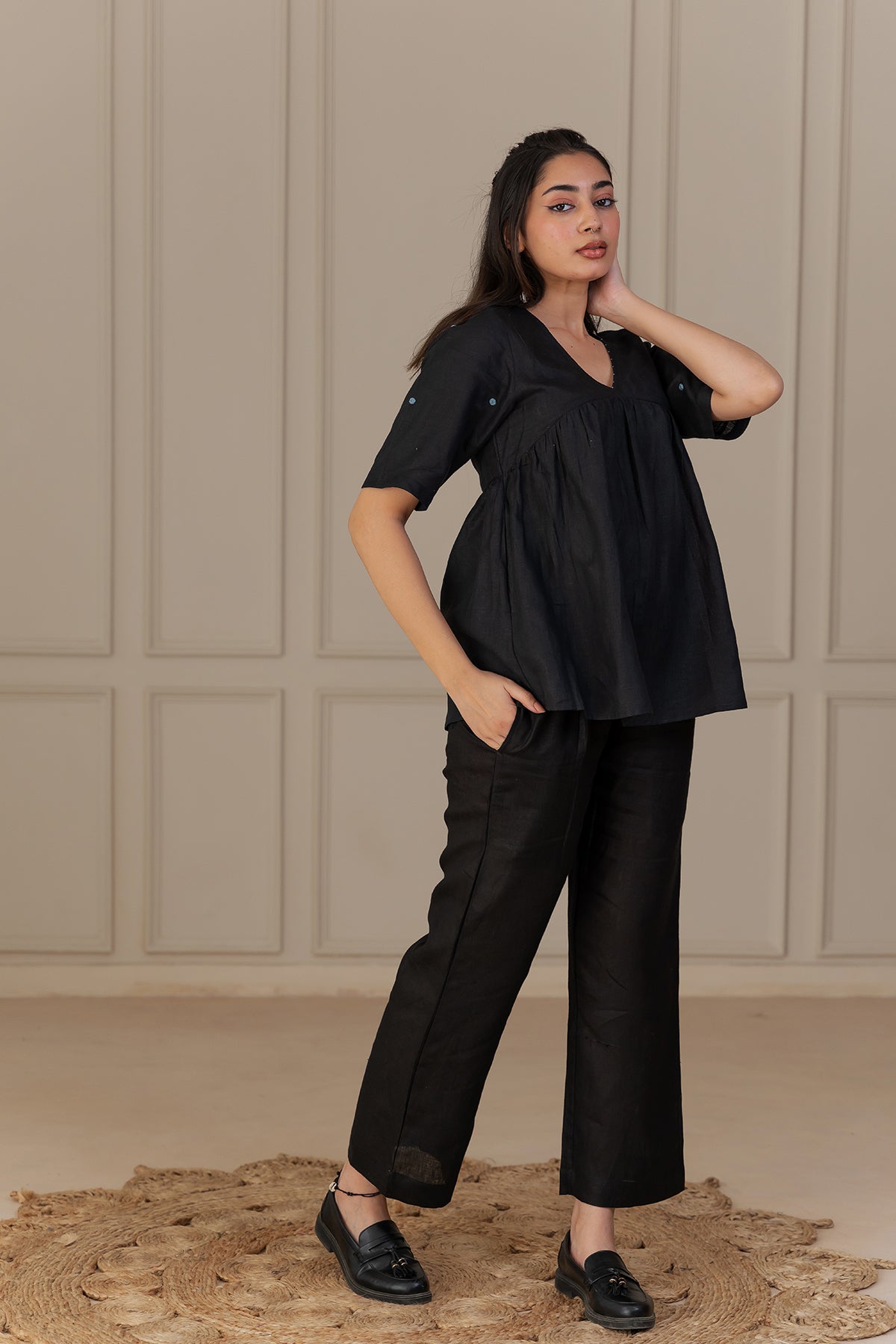Sabina Linen Top - Black