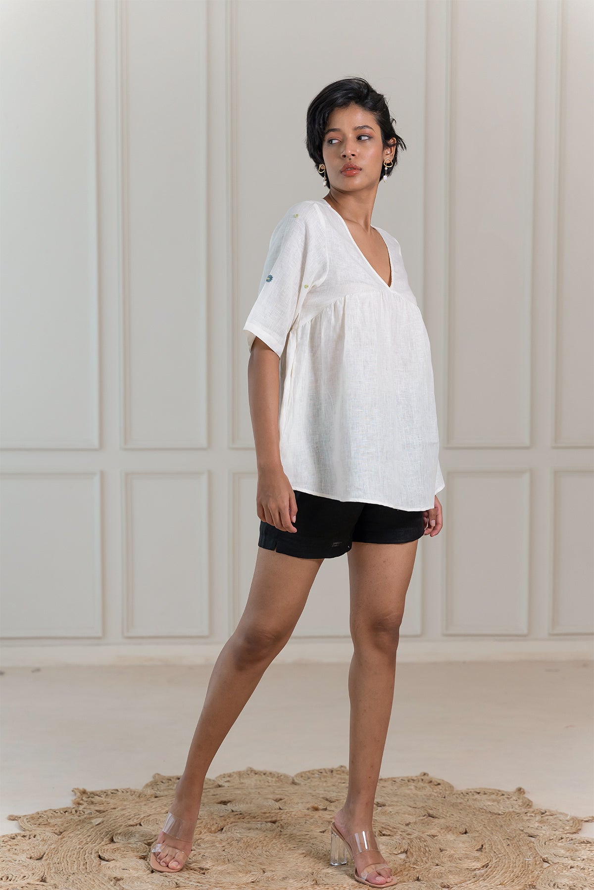SABINA LINEN TOP - Off White