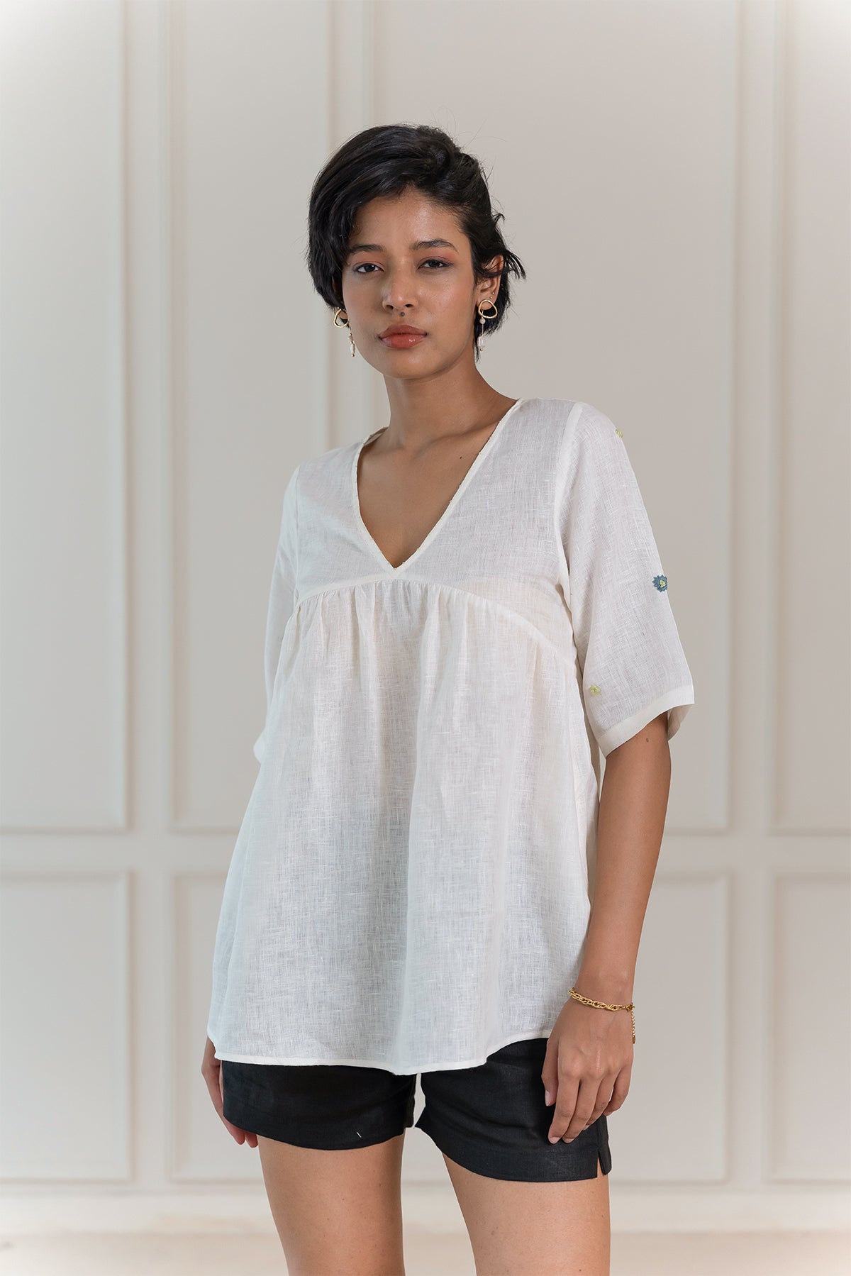 SABINA LINEN TOP - Off White