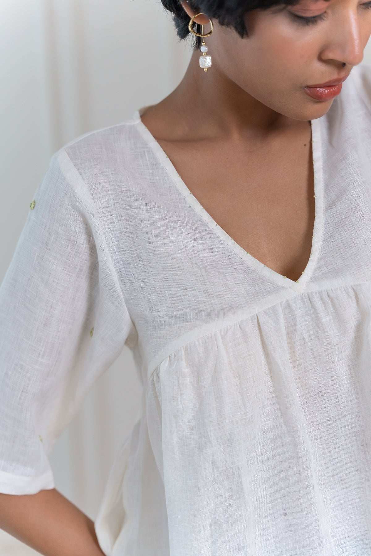 SABINA LINEN TOP - Off White