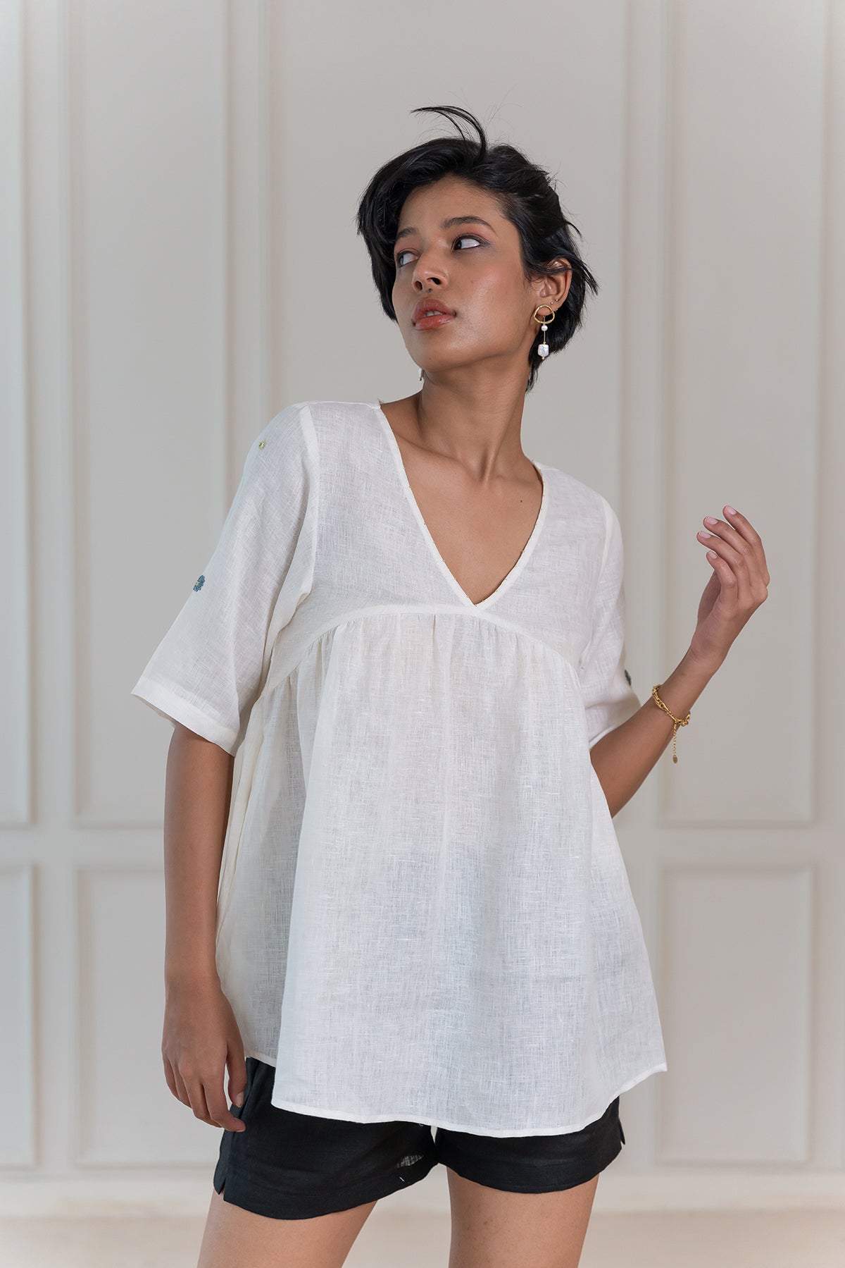 SABINA LINEN TOP - Off White