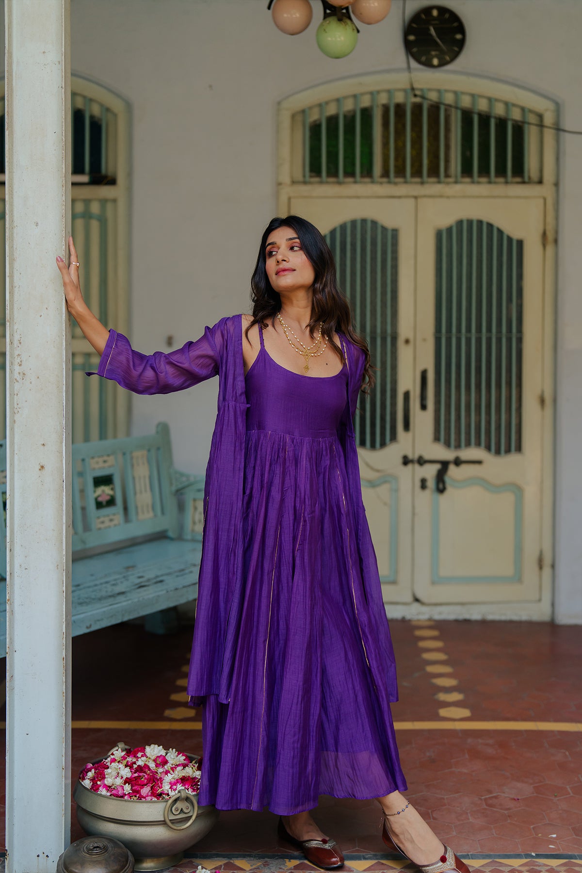Saanjh Chanderi Silk Jacket - Purple