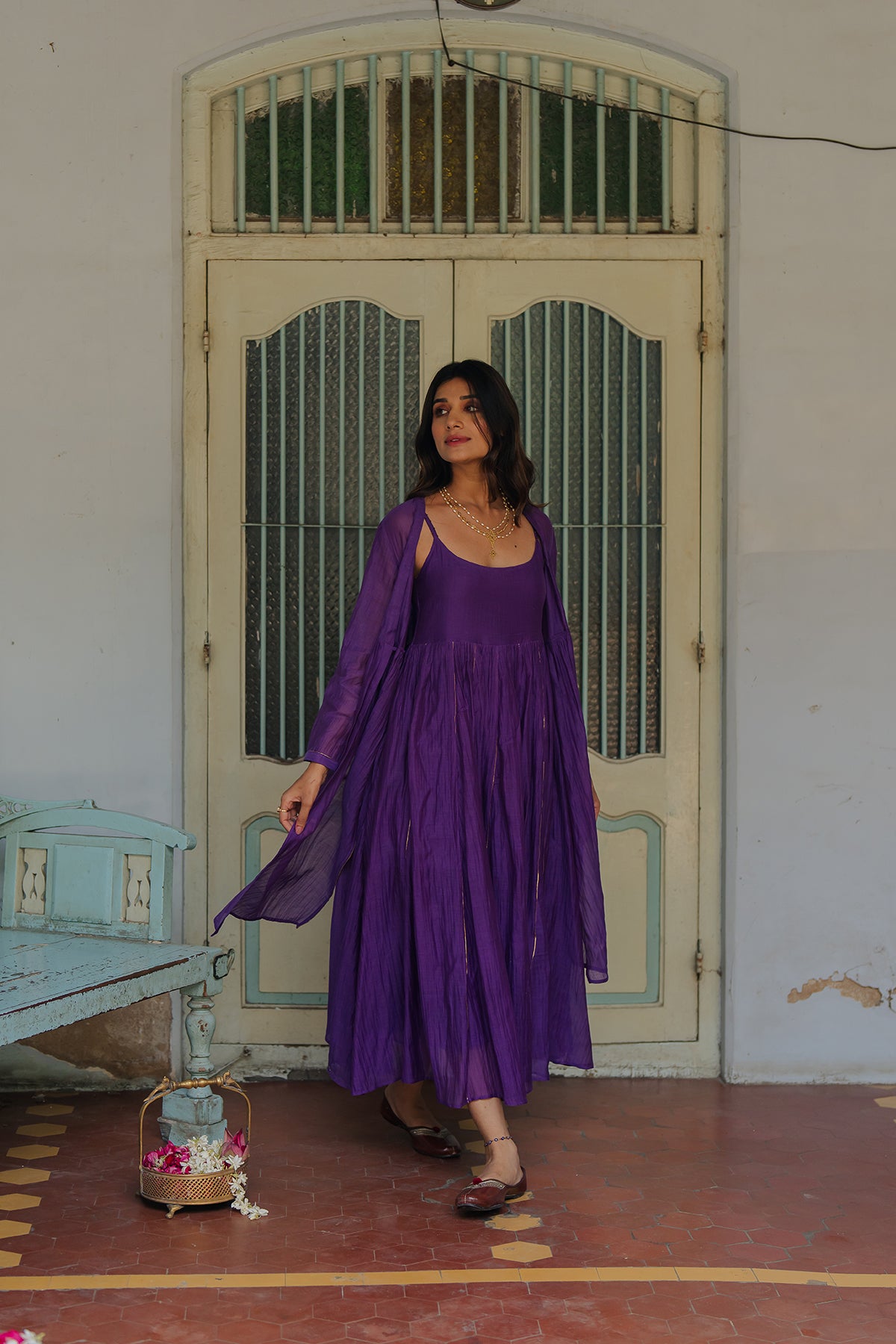 Saanjh Chanderi Silk Jacket - Purple