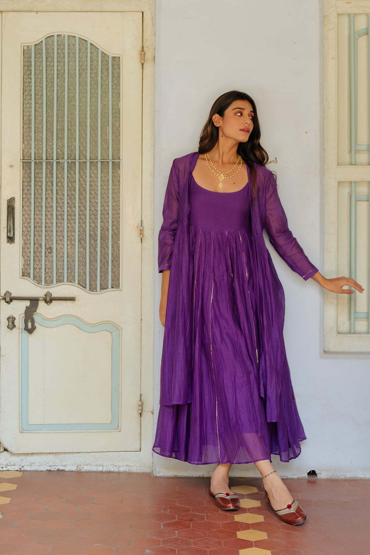 Saanjh Chanderi Silk Jacket - Purple