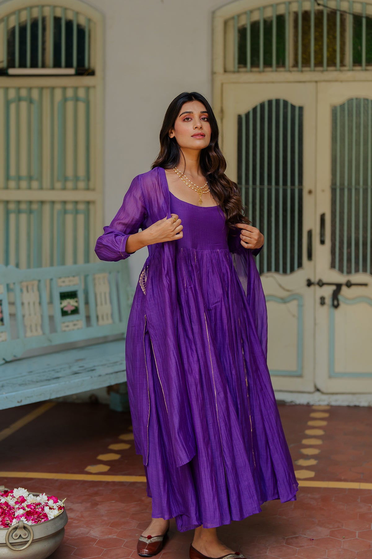 Saanjh Chanderi Silk Jacket - Purple