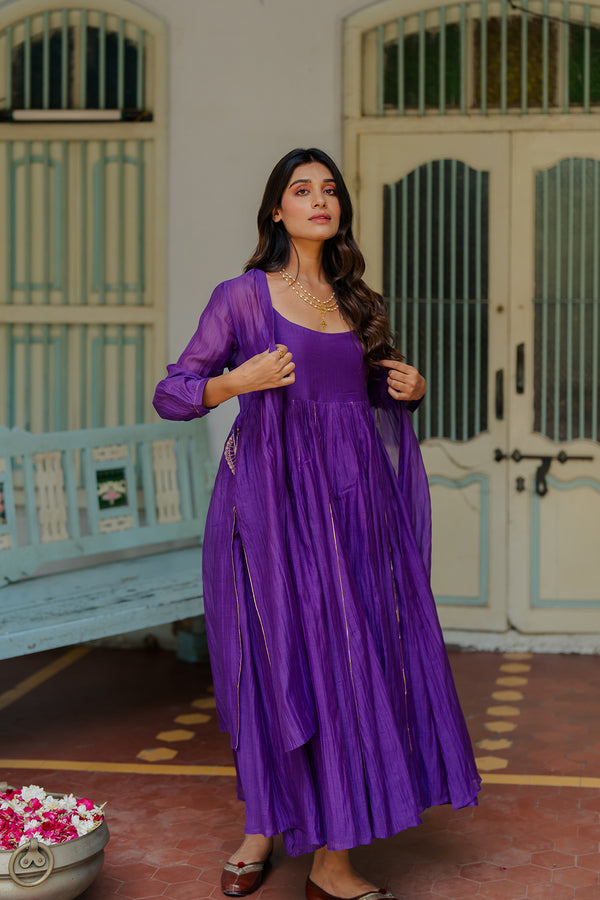 Saanjh Chanderi Silk Jacket - Purple