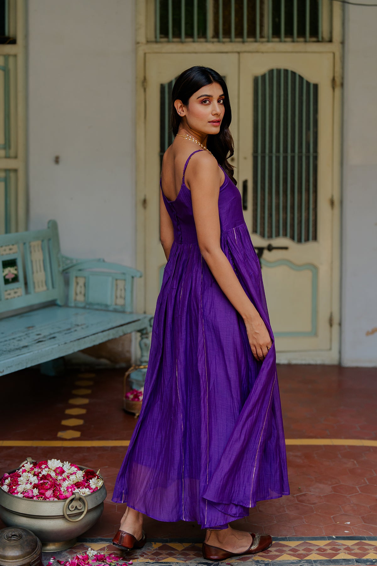 Saanjh Panel Chanderi Silk Dress - Purple