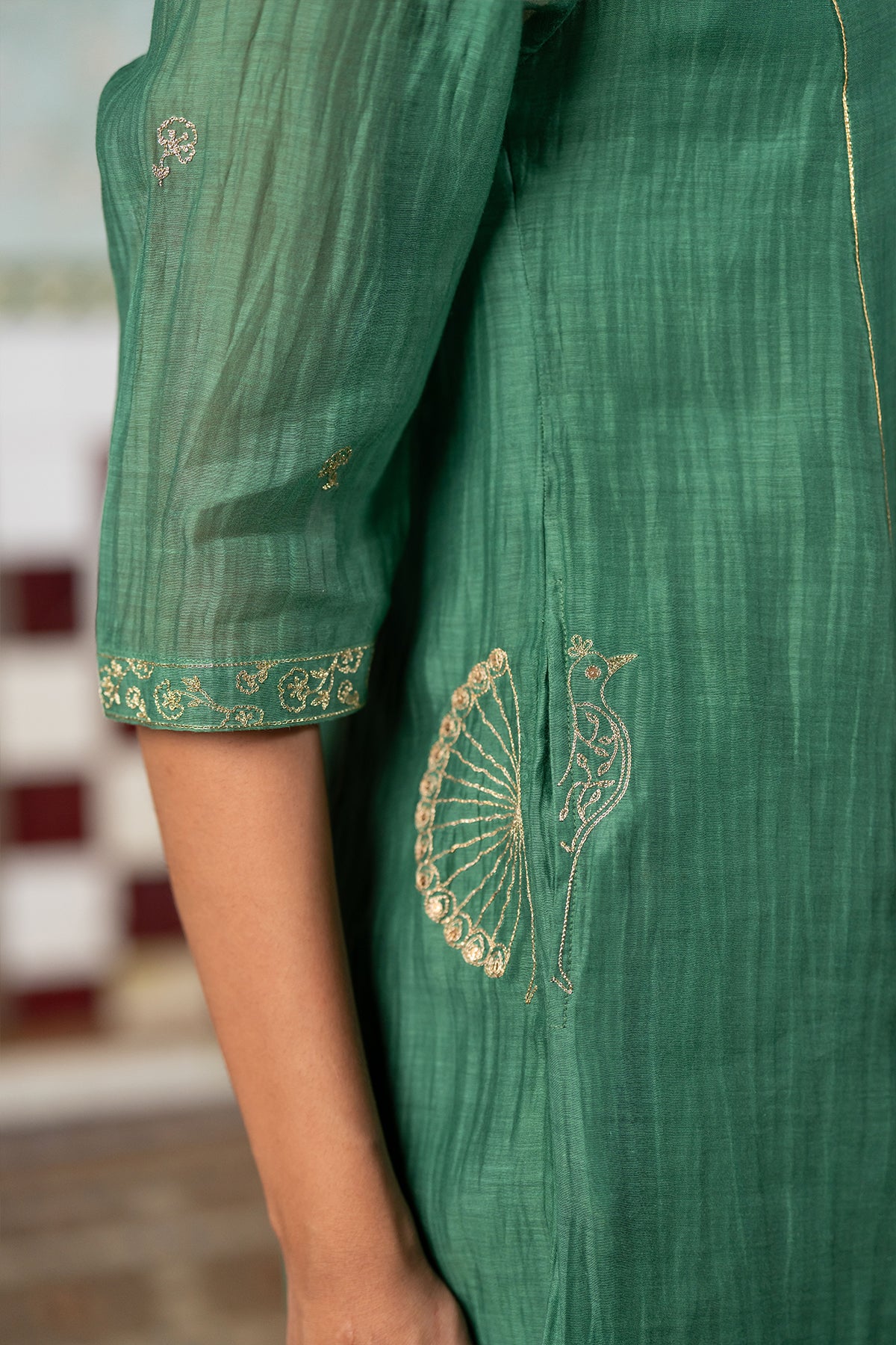Sadabahar Chanderi silk Kurta and pants - Green