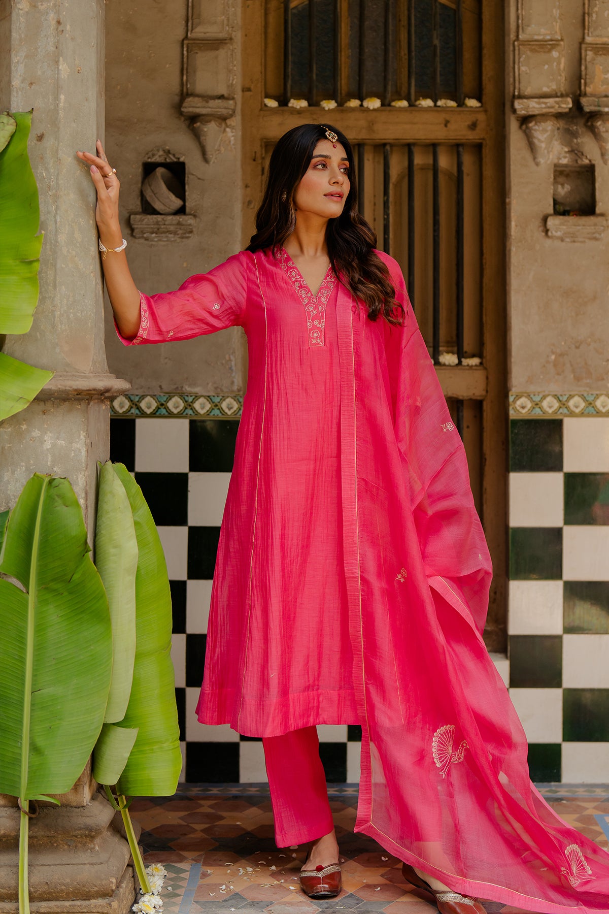 Sadabahar Silk Organza Dupatta - Pink