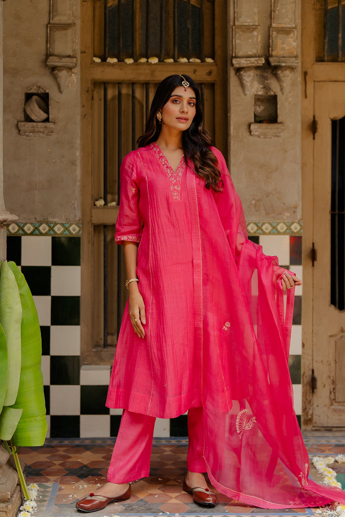 Sadabahar Silk Organza Dupatta - Pink