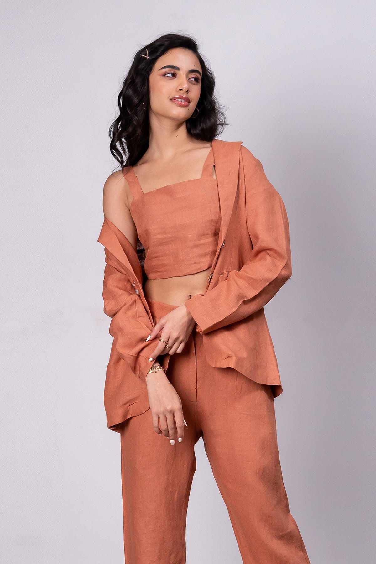 Sally Linen Top – Sand Brown