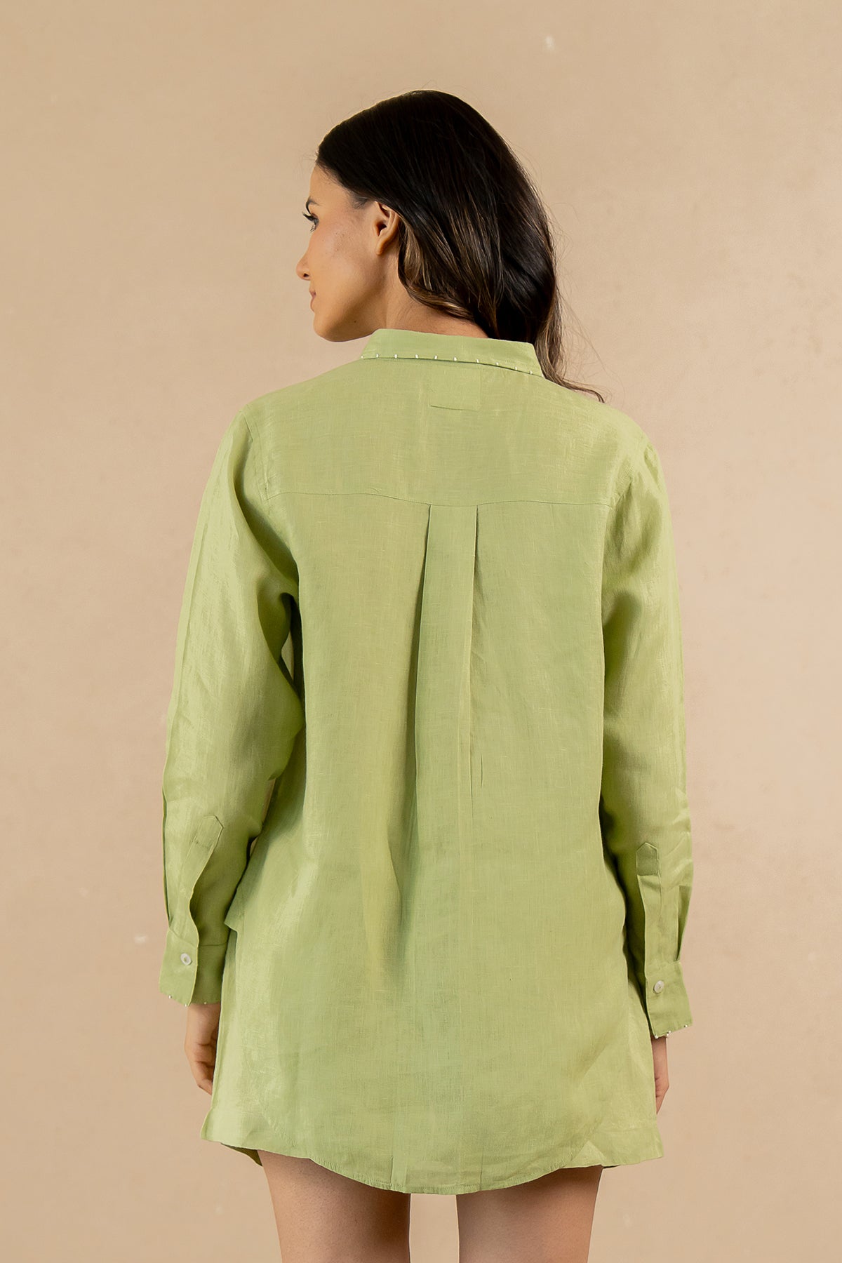 Sandra Linen Curved Hem Shirt - Algae Green